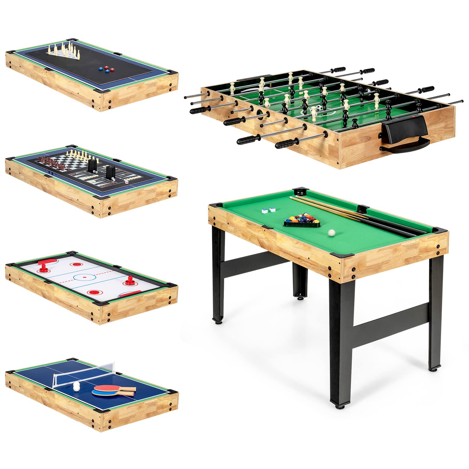GYMAX 10-in-1 Multi Game Table with Foosball, Air Hockey, Pool Table, Ping Pong, Shuffleboard & Bowling - Indoor Sports Entertainment Center for Game Rooms, Basements, Family Gatherings & Parties