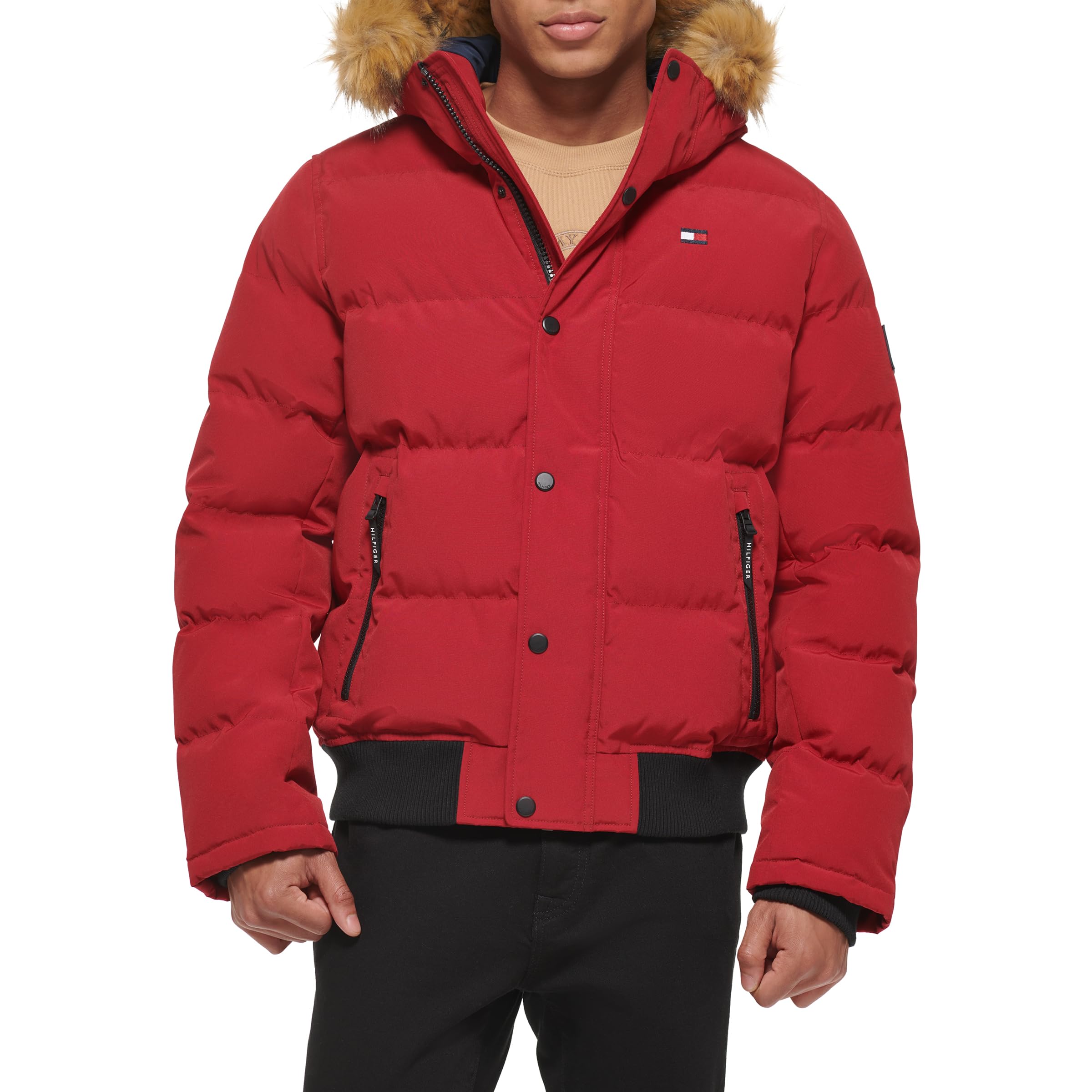 Tommy Hilfiger Men's Arctic Cloth Quilted Snorkel Bomber Jacket - Winter Warm Puffer Coat for Cold Weather (Standard & Big Tall Sizes) | Outdoor Activities, Casual Wear, Street Style Fashion