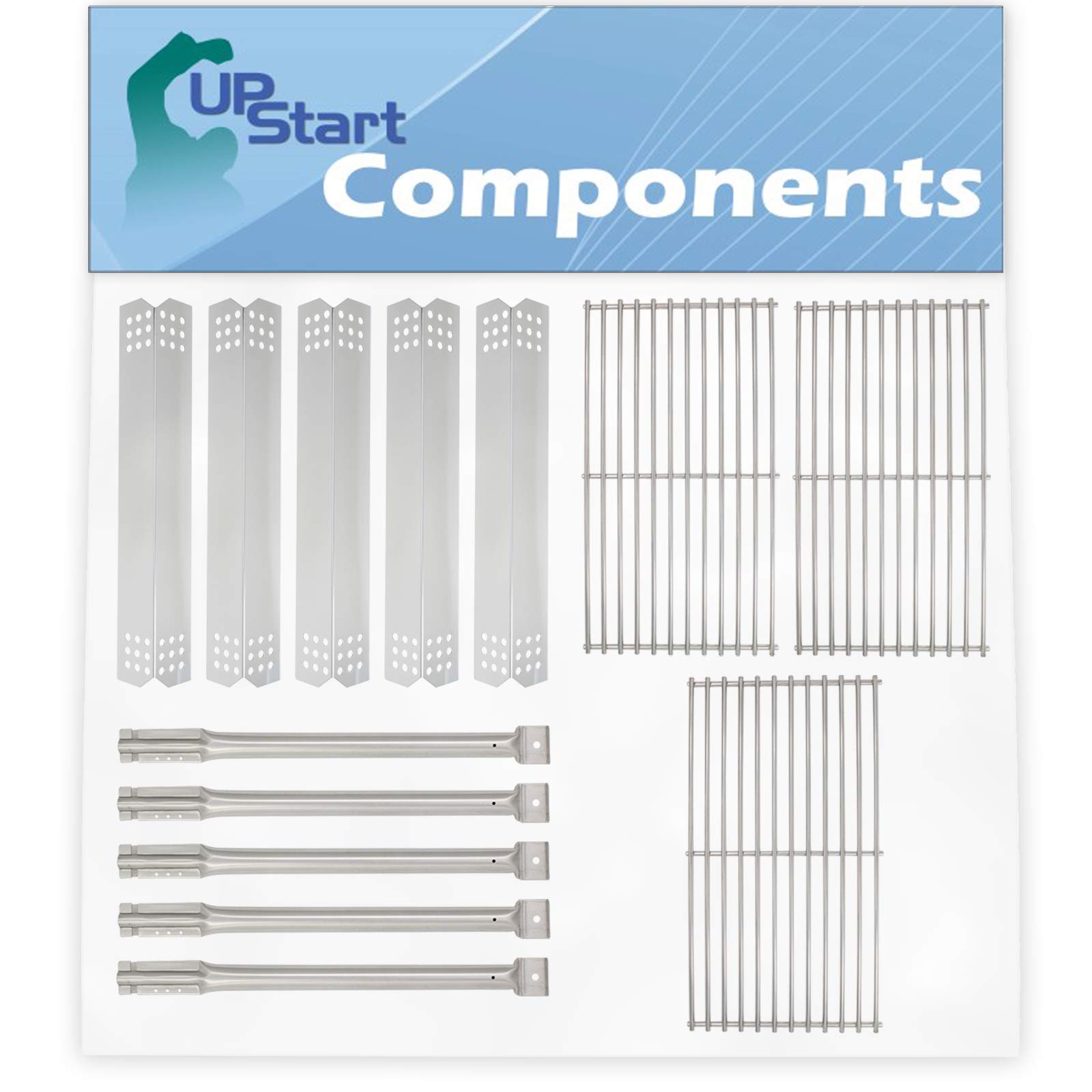 5-Piece BBQ Grill Heat Shield Plate Tent, 5 Tube Burners & 3 Cooking Grates Replacement Kit - Compatible with Kitchenaid 720-0826 - Stainless Steel Flavorizer Bars (16 1/8