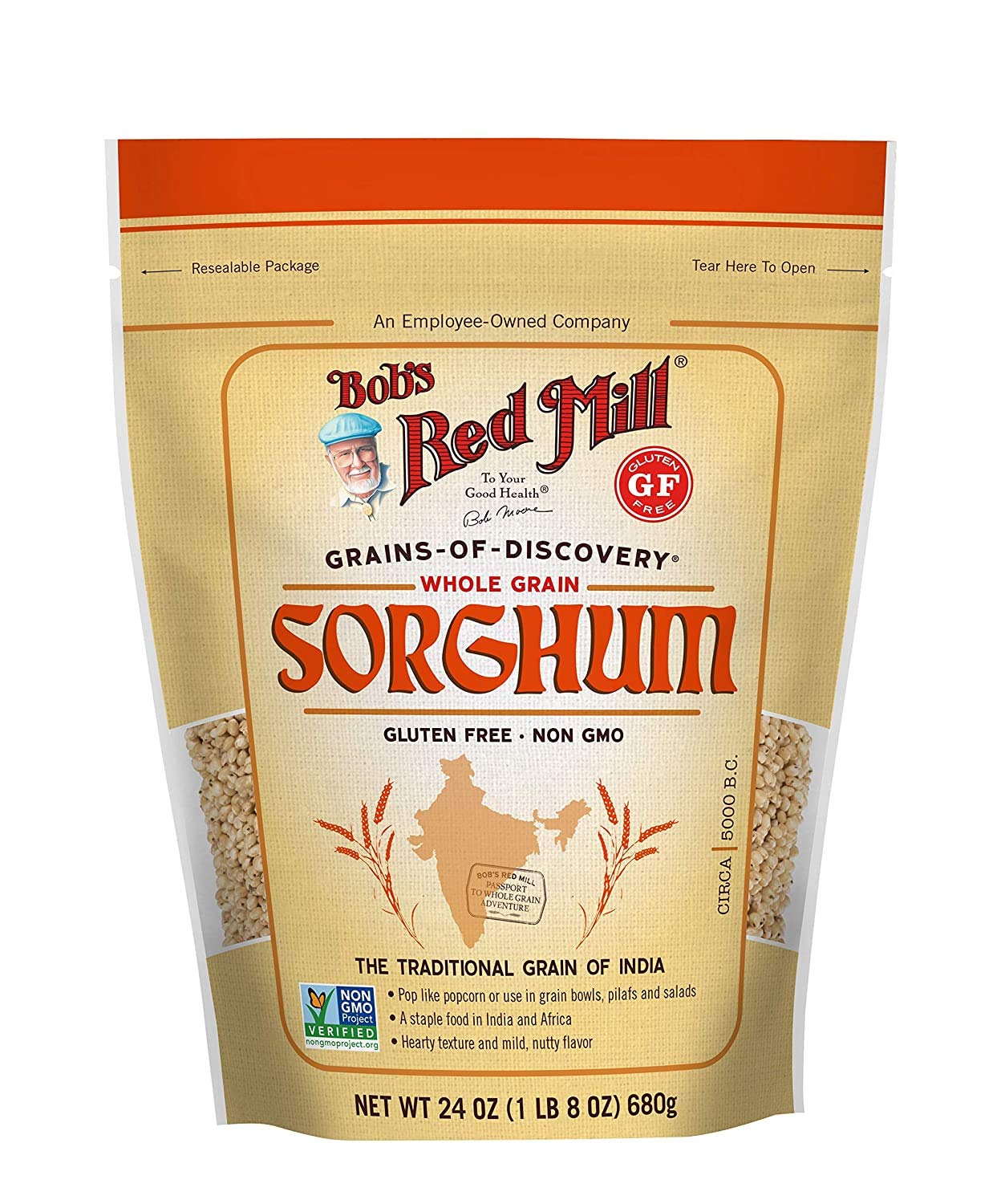 Organic Gluten-Free Sweet White Sorghum Grain by Bob's Red Mill - 24oz (Pack of 2) | Non-GMO, Vegan-Friendly Whole Grain for Baking, Porridge & Healthy Recipes | Perfect for Gluten-Free Diets & Paleo Cooking