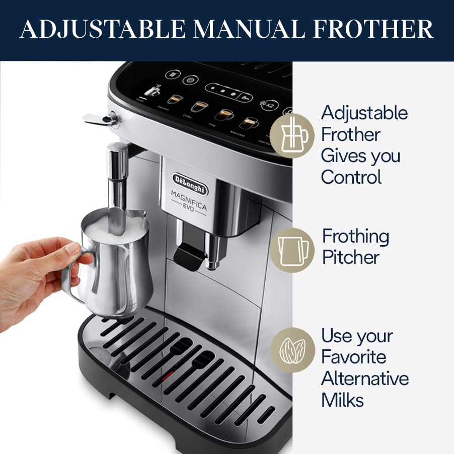 De'Longhi Magnifica Evo Automatic Espresso & Coffee Machine with Milk Frother & Built-In Grinder - Perfect for Home Baristas & Coffee Lovers (Ideal for Kitchens, Offices & Gifts)