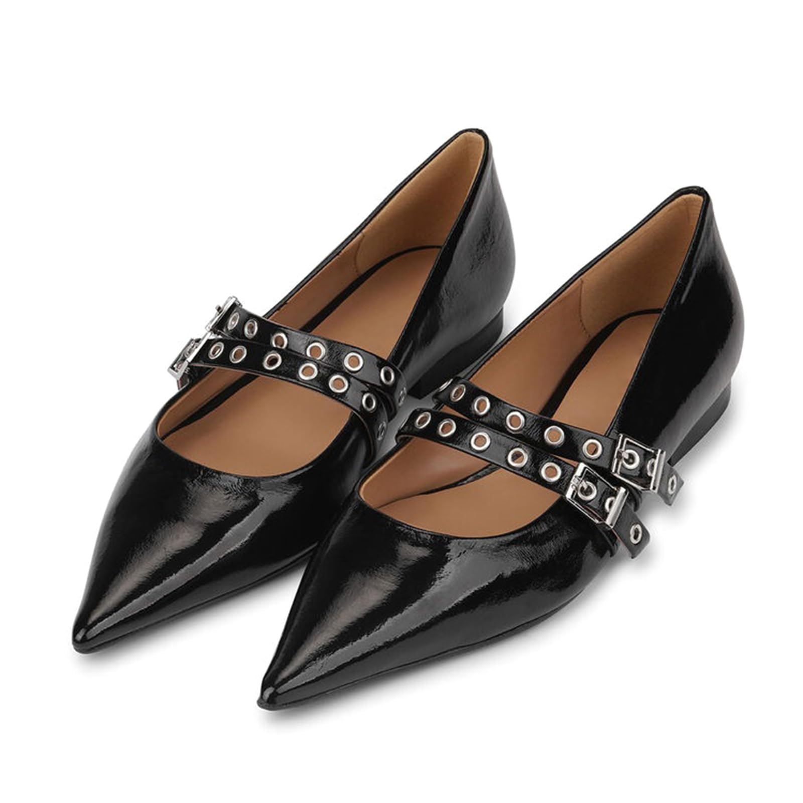 Women's Pointed Toe Mary Jane Flats - Slip On Double Buckle Low Heel Dress Shoes for Work, School, Casual & Party | Comfortable Office Pumps, Professional Business Attire, Wedding Guest Outfits