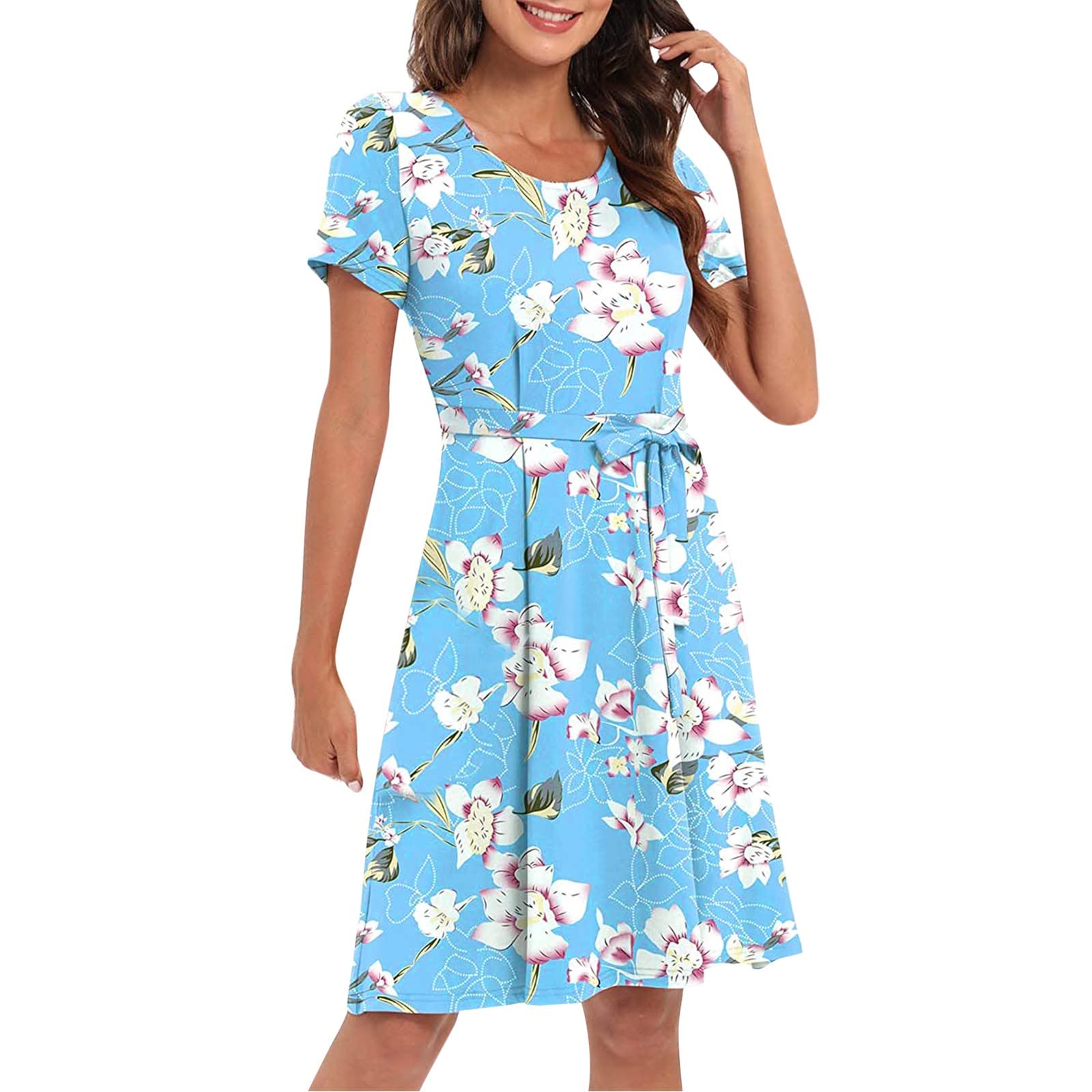 Women's Floral Print Boho Beach Maxi Dress - Casual Short Sleeve O-Neck Summer Party Dress for Vacation, Poolside, and Outdoor Events