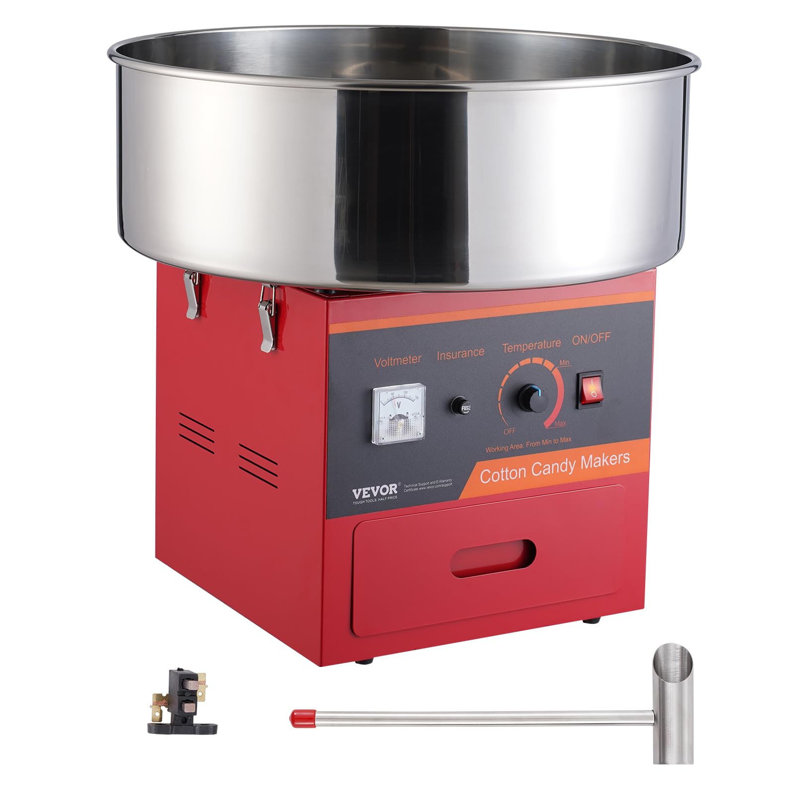VEVOR 1000W Commercial Electric Cotton Candy Machine with Stainless Steel Bowl, Sugar Scoop & Drawer - Perfect for Kids Birthday Parties, Family Gatherings, Carnival Events & Home Use (Red)