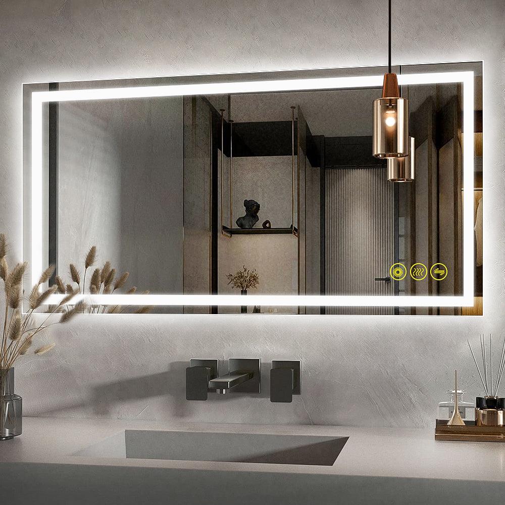 GlareGuard Rectangular Anti-Fog Dimmable LED Bathroom Mirror with Backlit - Perfect for Makeup, Shaving & Skincare Routine