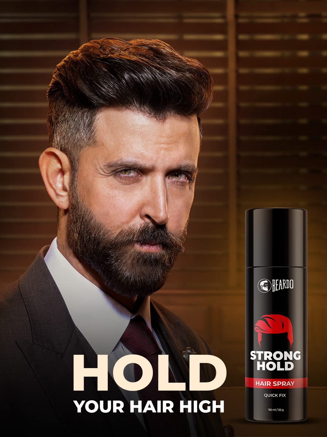 Beardo Strong Hold Hair Spray for Men - 192ml | Long Lasting Hair Styling & Setting Spray with Natural Shine | Perfect for Daily Use, Special Occasions & Professional Styling
