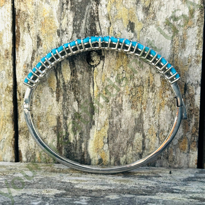 Handmade Sterling Silver Turquoise Cluster Bangle Bracelet for Women | Southwest Style Jewelry Gift | Perfect for Boho Fashion, Weddings & Special Occasions