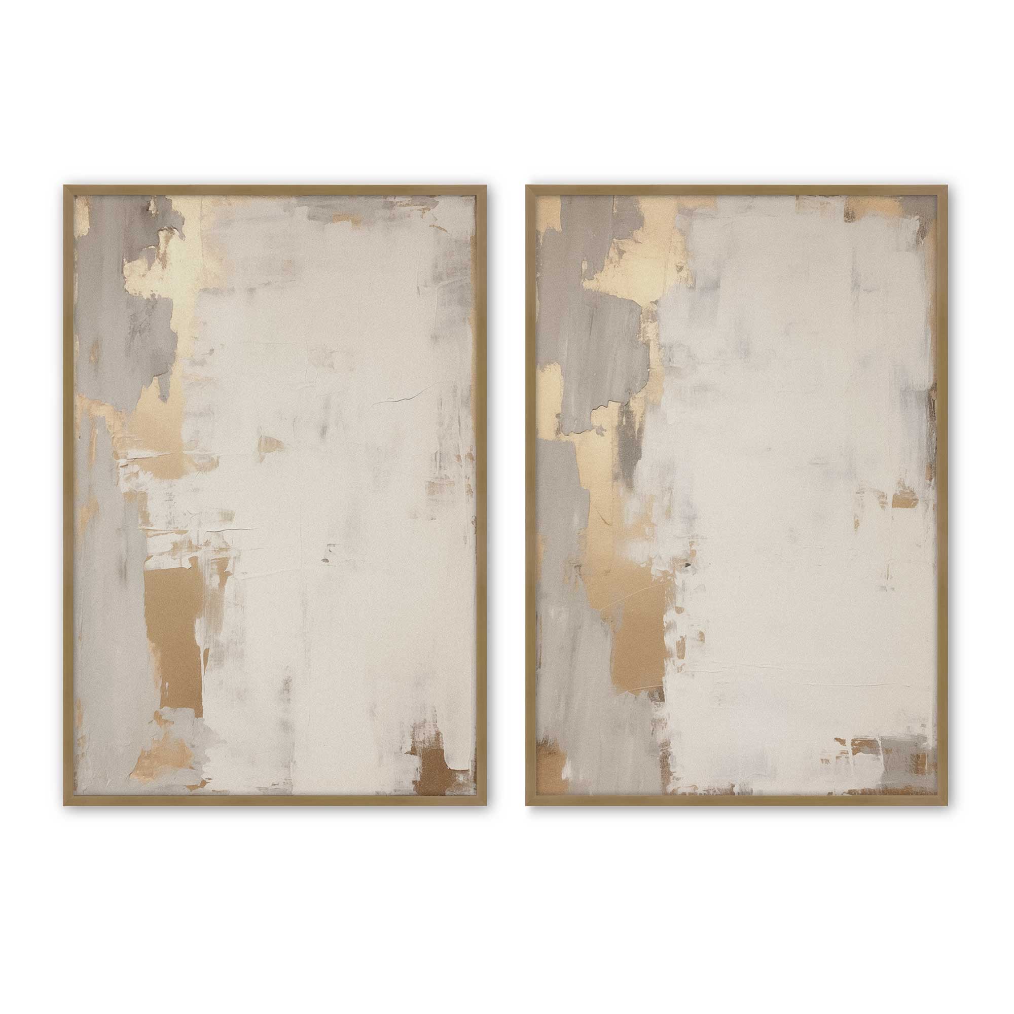 Golden Haze Wall Art - Set of 2 Modern Abstract Prints for Living Room & Bedroom Decor | Framed Canvas Artwork for Home & Office