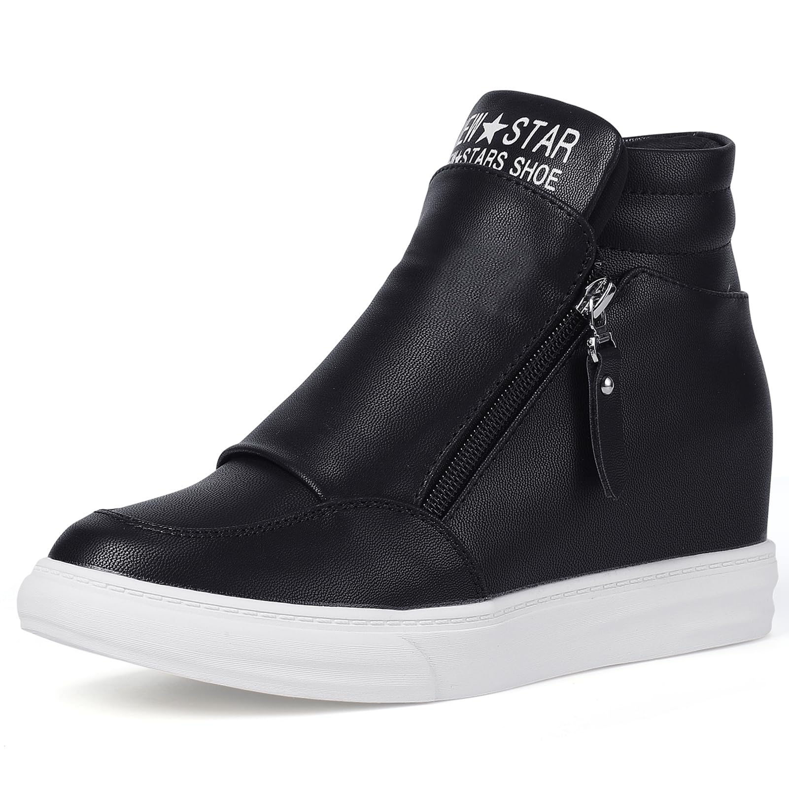 CKROLA Women's Fashion Platform Sneakers - Hidden Wedge Heel High Top Shoes for Women, Comfortable Work Boots & Casual Wear (Ideal for Office, Walking & Daily Outfits)