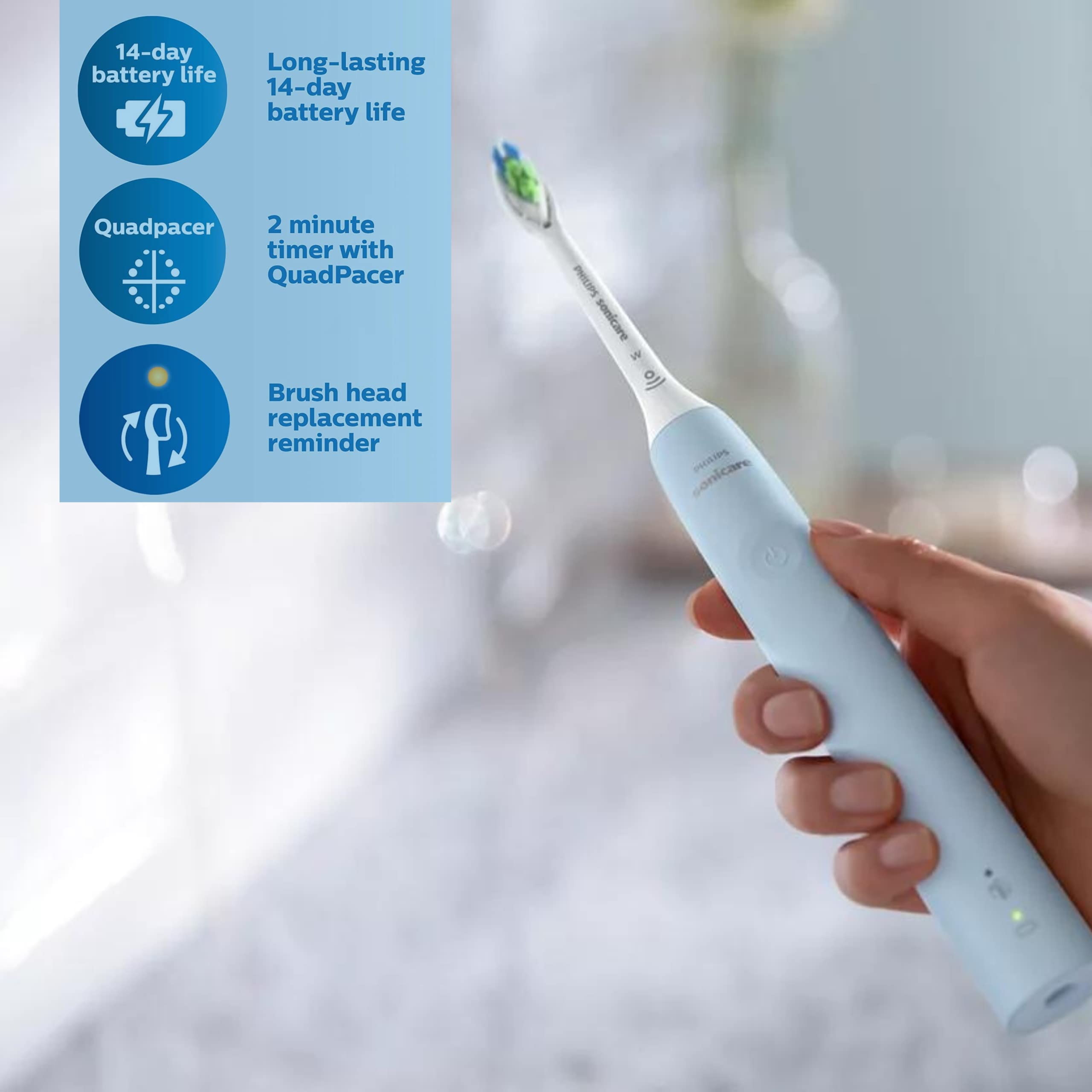 PHILIPS Sonicare DiamondClean Electric Toothbrush with Pressure Sensor - Rechargeable Sonic Toothbrush with Travel Case, Blue (1 Count) - Perfect for Home Use, Travel & Daily Oral Care