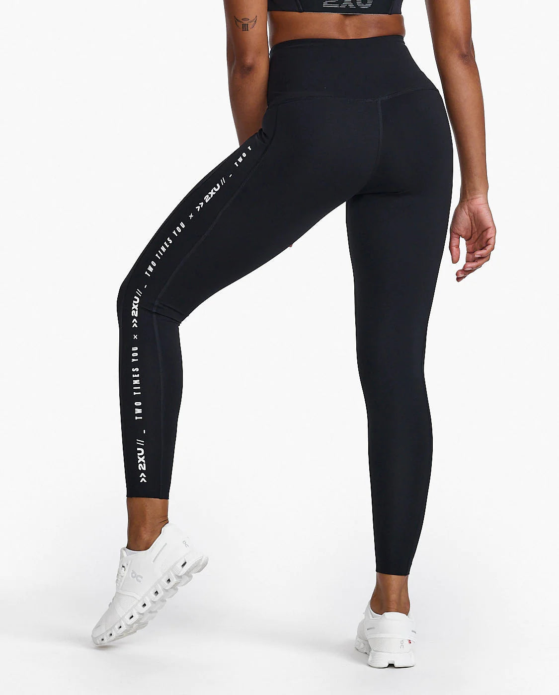 High Rise Compression Tights for Women - Form Line Up Black & White | Workout, Yoga, Running & Gym Performance Leggings