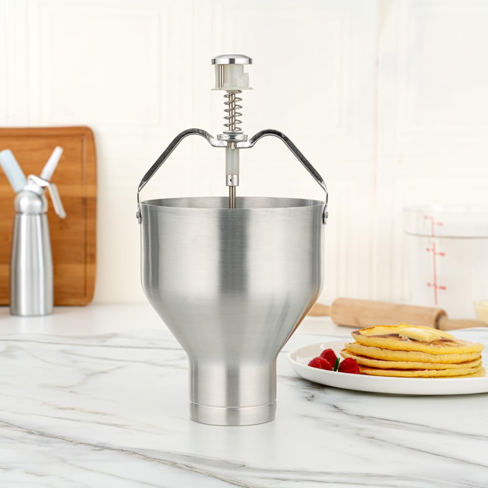 Restaurantware Met Lux 88oz Waffle Batter Dispenser - Durable Pancake Batter Dropper with Portion Control Dial | Easy to Use Aluminum Cupcake & Crepe Batter Dispenser | Perfect for Waffles, Pancakes, Biscuits & Baking at Home or Restaurants