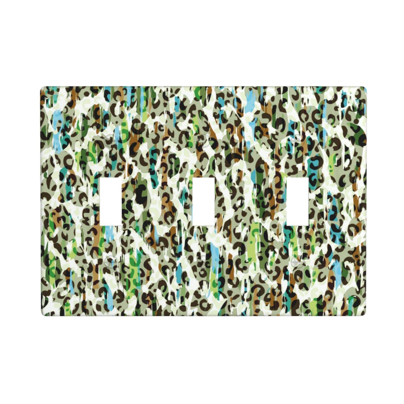 Camouflage Leopard Green Triple 3 Gang Light Switch Cover Plate - Decorative Wall Plate for Home, Bedroom, Living Room & Office Decor