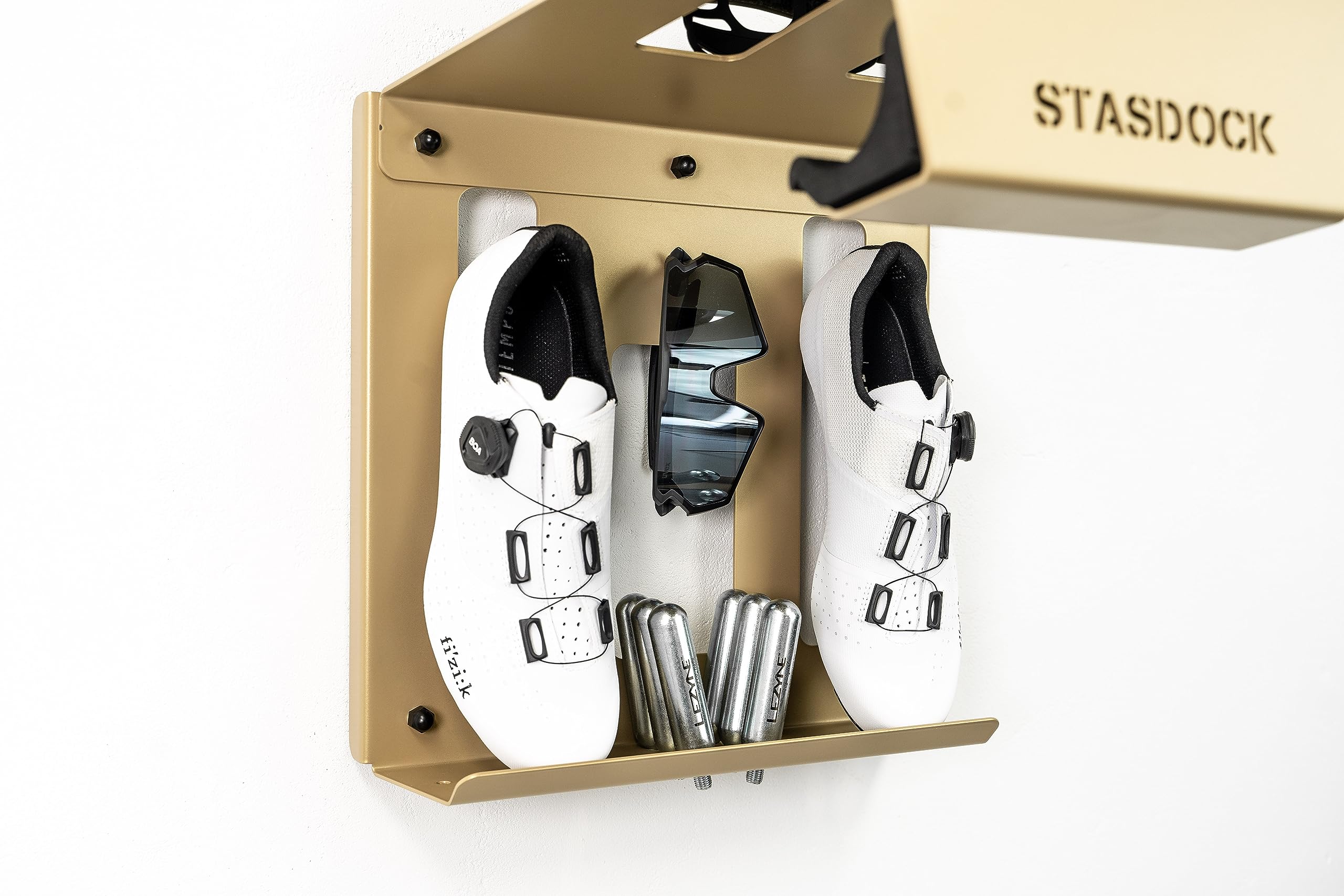 Stasdock Wall Bike Rack - Heavy Duty Bike Storage Wall Mount System for Road Bikes & Mountain Bikes | Space Saving Bike Shelf with Helmet & Shoe Storage | Perfect for Garage, Apartment & Small Spaces