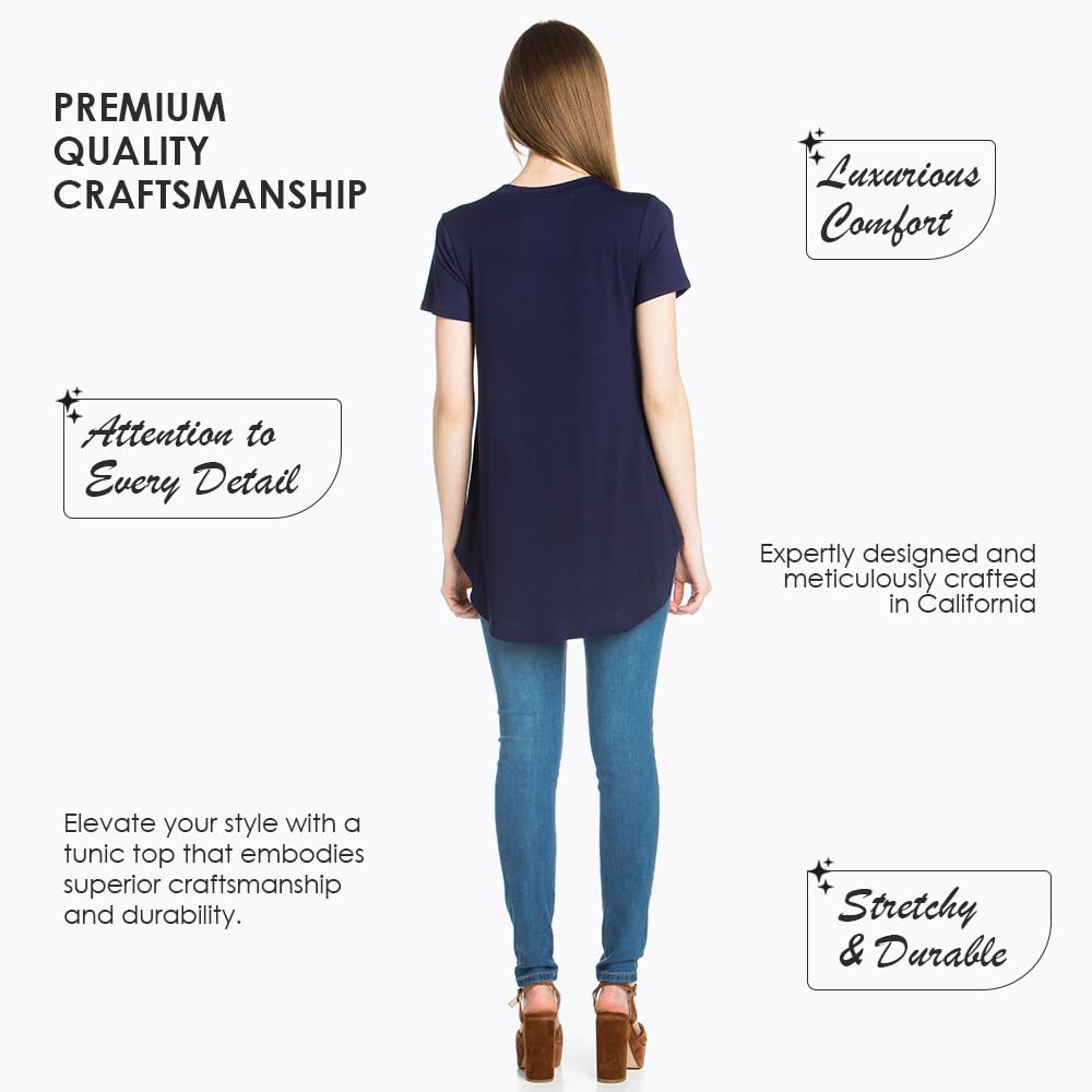 Azules Women's Short Sleeve Tunic Tops - Flowy Scoop Neck Blouse for Leggings | Casual Summer Outfit & Layering Shirt for Work, Travel & Daily Wear