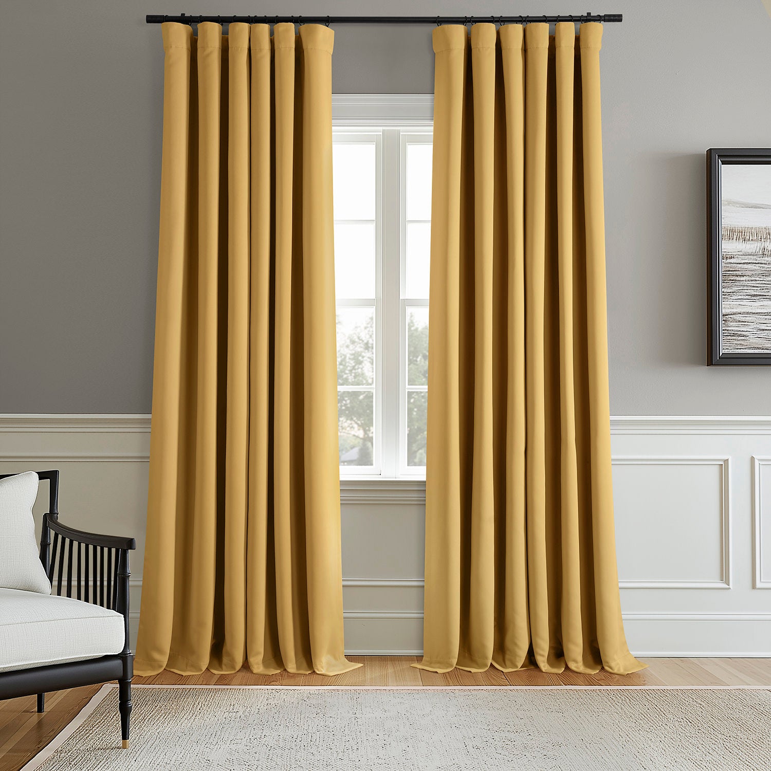 Ochre Blackout Curtains Pair (2 Panels) - Thermal Insulated & Noise Reducing Window Drapes for Bedroom, Living Room & Home Theater