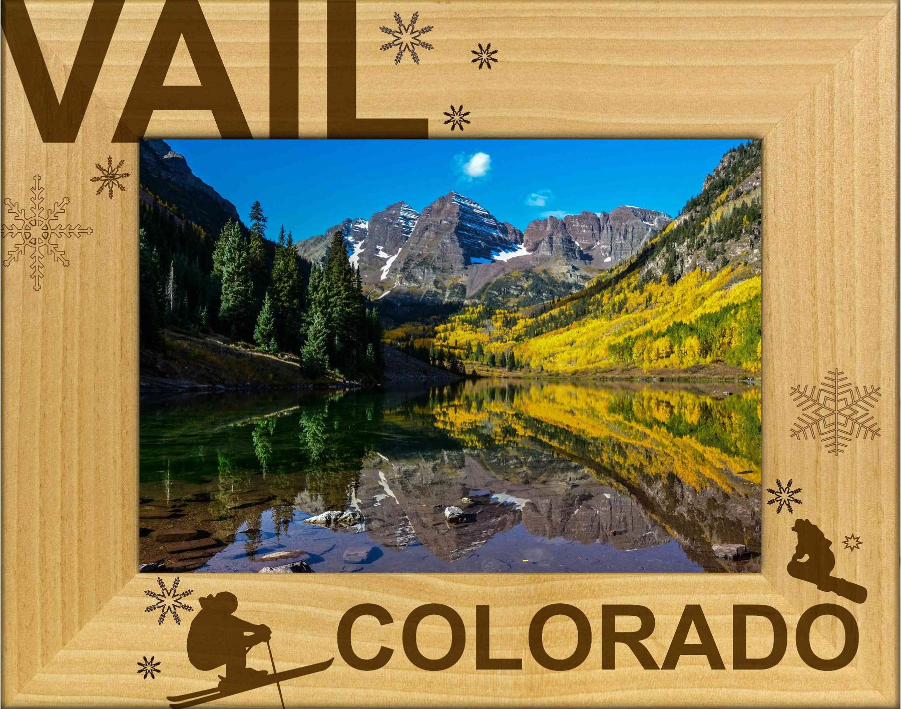Personalized Vail Colorado Laser Engraved Wood Picture Frame - 5x7 Inches - Handmade Rustic Home Decor for Wedding, Anniversary & Travel Memories - Perfect for Colorado Souvenirs & Cabin Wall Art