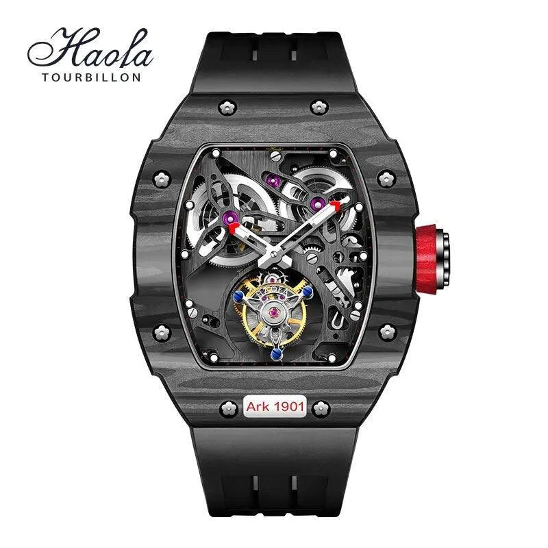Haofa Luxury Men's Tourbillon Mechanical Watch - Sapphire Crystal Skeleton Design, Manual Wind, Waterproof - Perfect for Business, Formal Events & Collector's Display (Model 1901 2022)