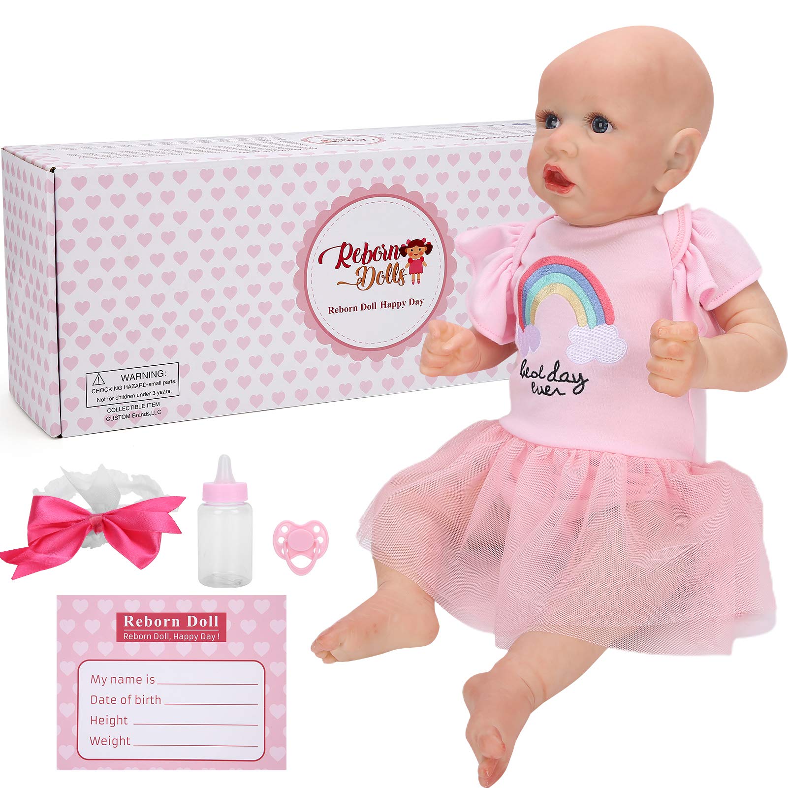 20in Realistic Reborn Baby Doll Set - Lifelike Reborn Girl Doll with Blue Eyes, Feeder Nipple & Full Outfit - Perfect for Collectors, Therapy, Gift Giving & Role Play for Kids & Adults