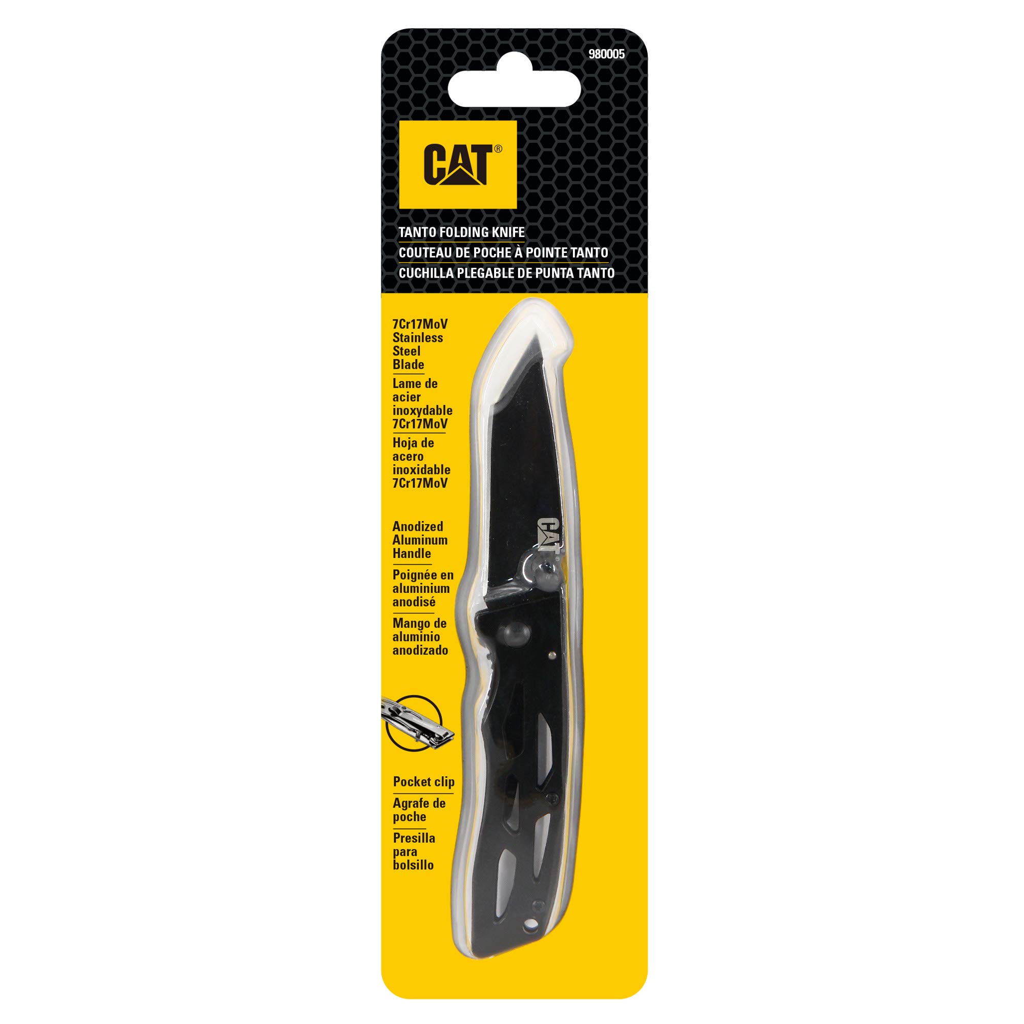 Caterpillar 6-1/2 Inch Folding Pocket Knife - Heavy Duty Black Utility Knife for Camping, Hiking & Outdoor Survival - 980005 Model