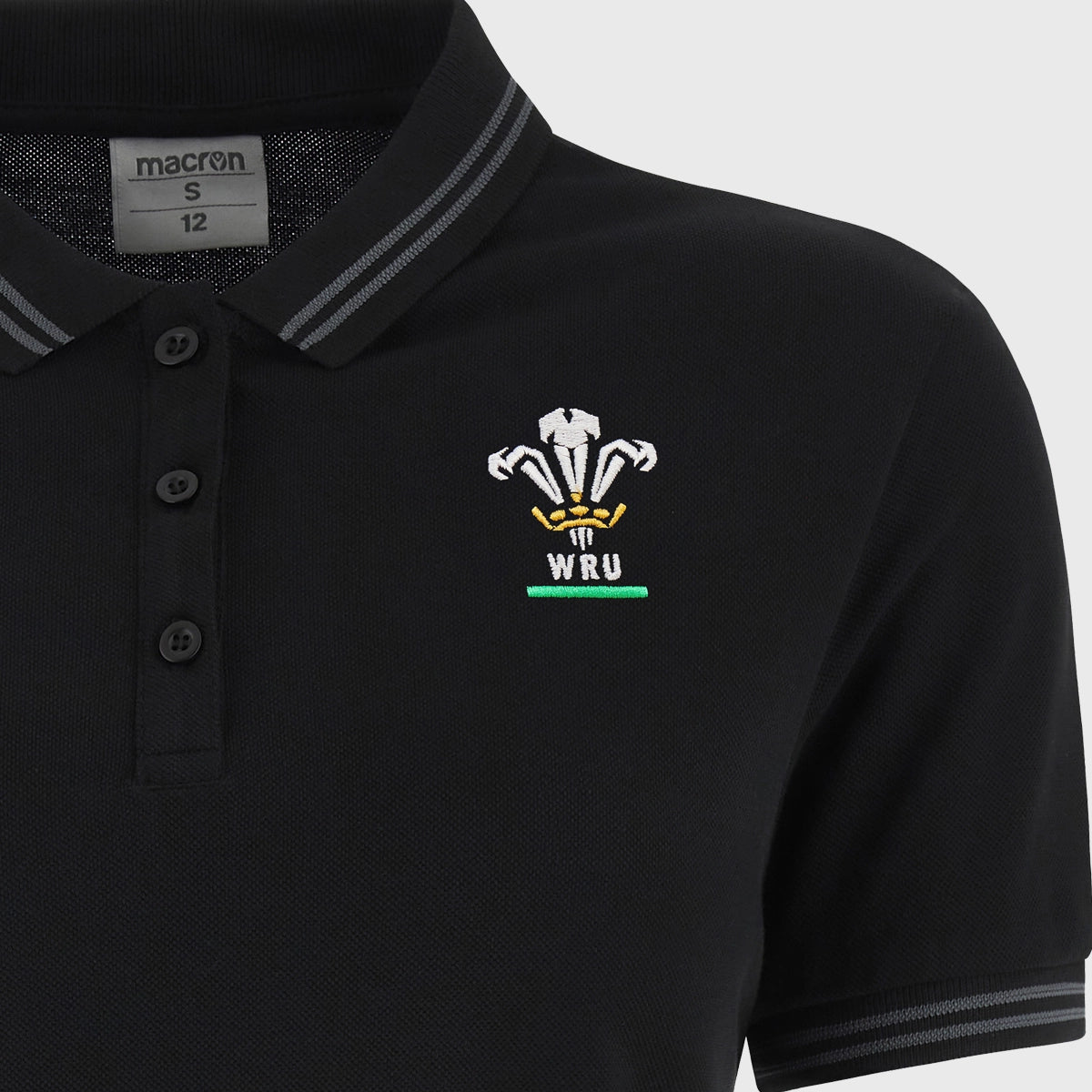 Wales Rugby Women's Polo Shirt - Macron Official Jersey, Black - Perfect for Rugby Matches, Fan Events & Casual Wear