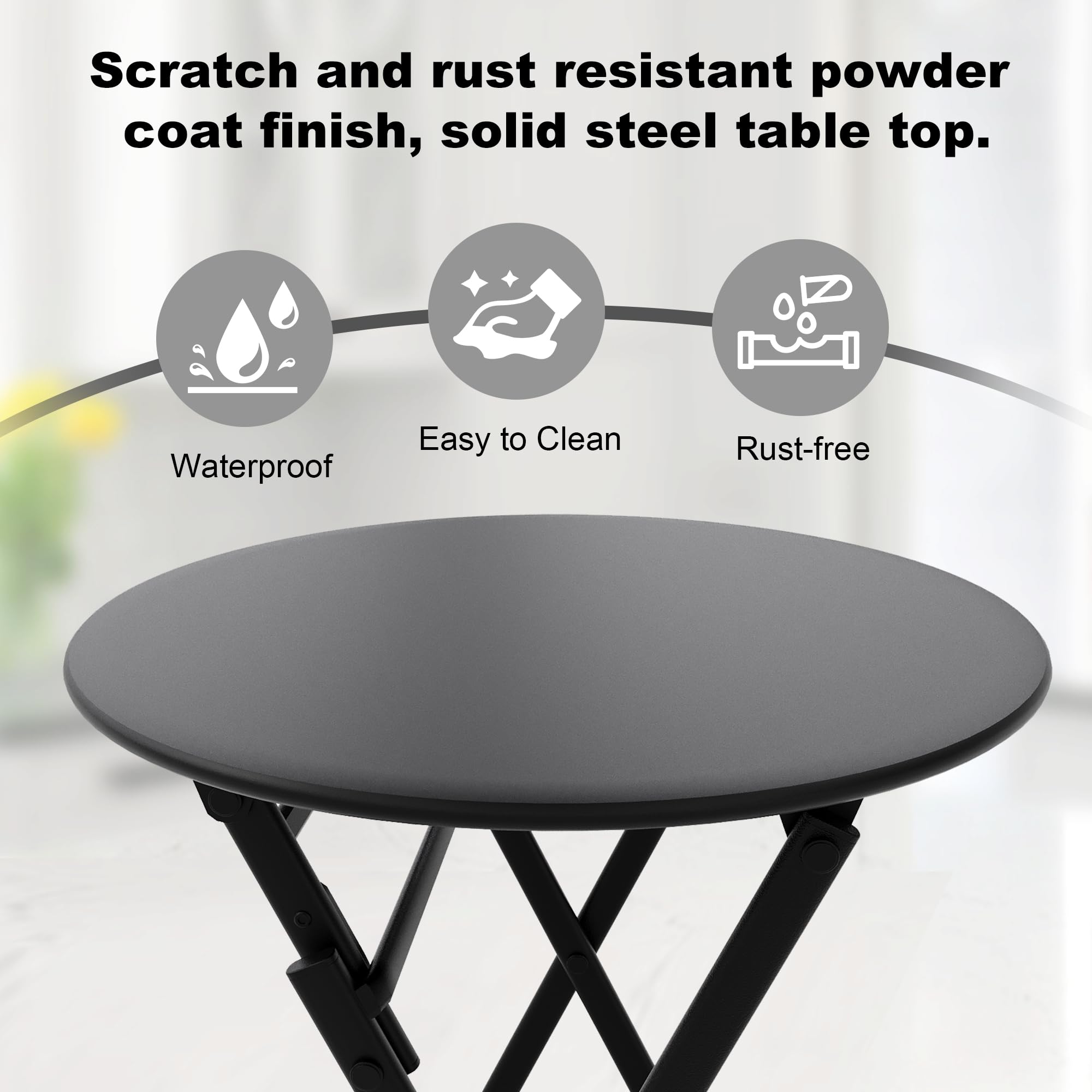 GARVEE 3-Piece Folding Patio Bistro Set with Round Table & 2 Chairs - Weather-Resistant, Space-Saving Outdoor Furniture with Premium Steel Frame in Black - Perfect for Small Balconies, Decks and Garden Dining
