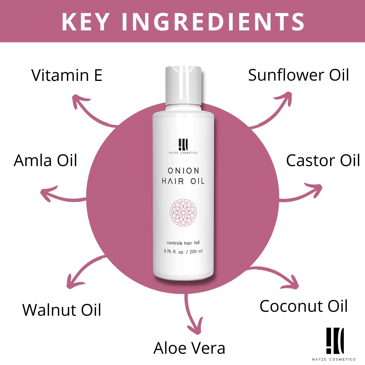 Onion Hair Oil for Hair Growth & Hair Fall Control - Enriched with Vitamin E, Almond Oil, Walnut Oil & Castor Oil | Vegan, Chemical-Free | 200ml | Promotes Thicker, Stronger Hair for Men & Women | Perfect for Daily Scalp Massage & Night Treatment