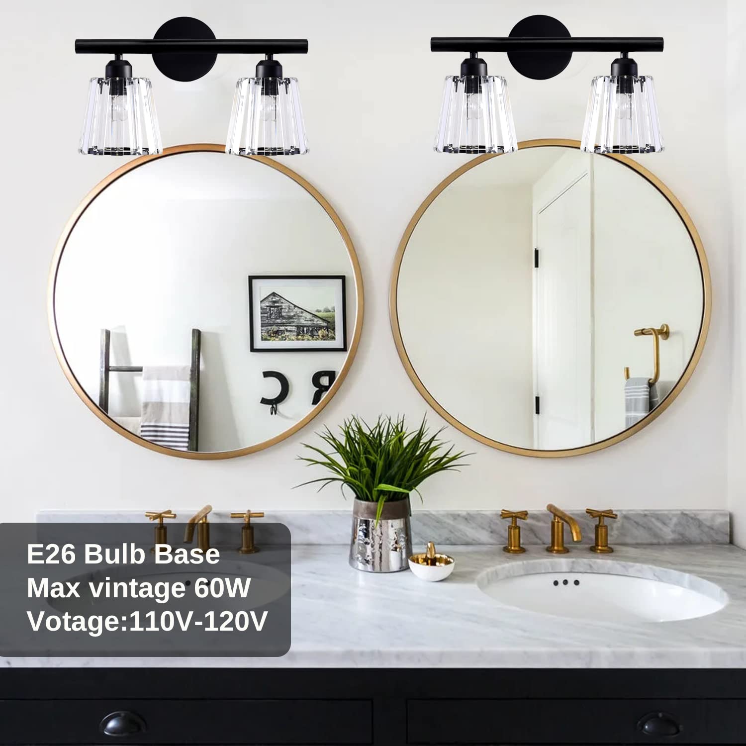 TISLYCO 2-Light Black Bathroom Vanity Lights - Vintage Style for Mirror