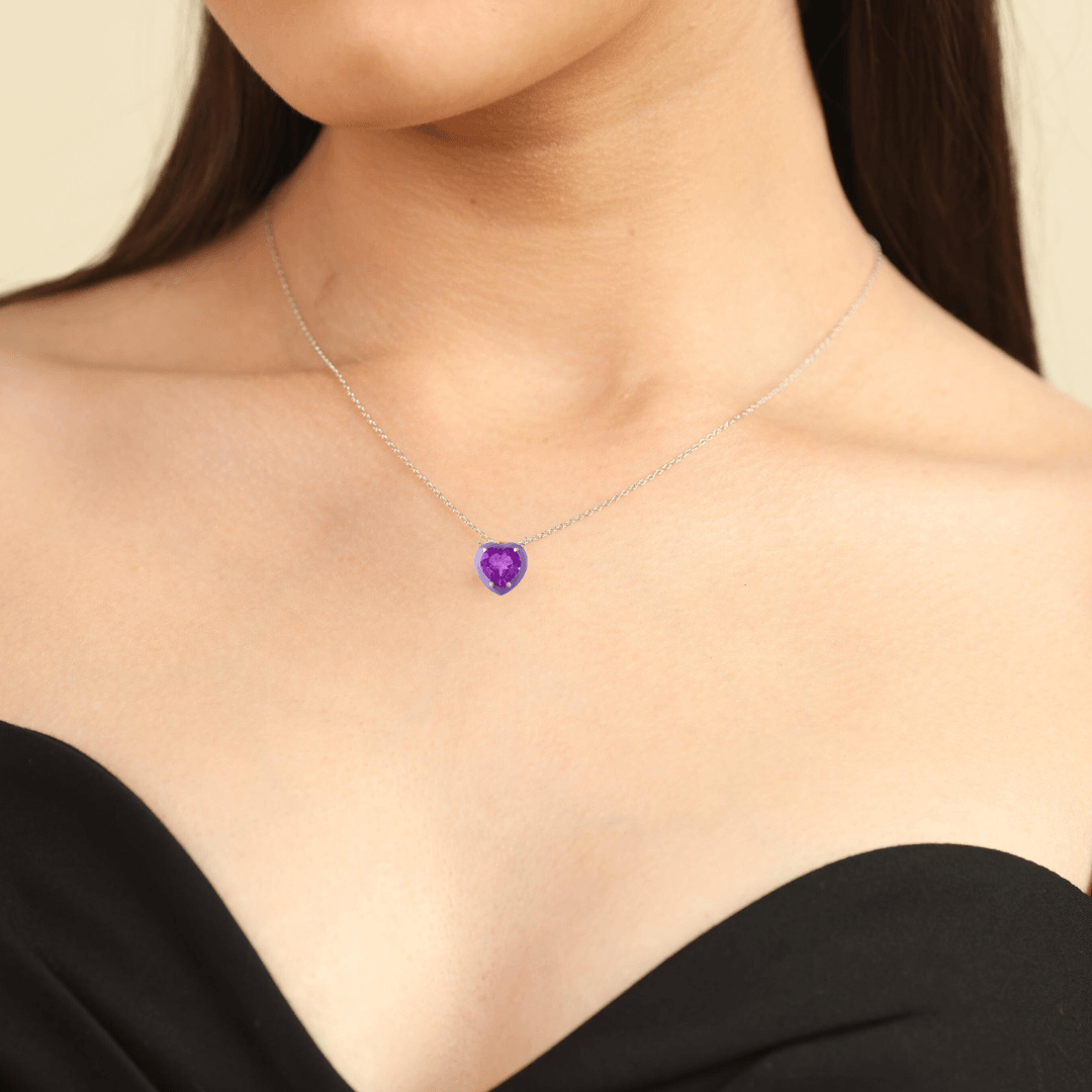 Natural Amethyst Heart Pendant Necklace for Women - Healing Crystal Jewelry Gift for Valentine's Day, Birthday & Anniversary - Elegant Purple Gemstone Necklace for Spiritual Protection & Positive Energy