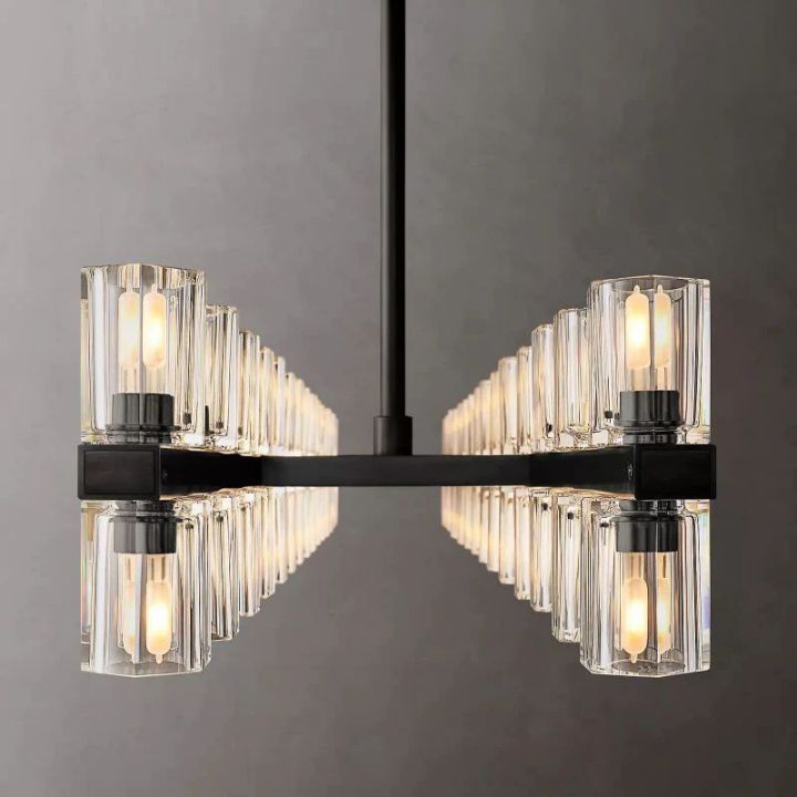 Elegant Aurora Wine Glass Rectangular Chandelier - 54 Inch Modern Crystal Ceiling Light for Dining Room, Living Room & Bedroom Decor