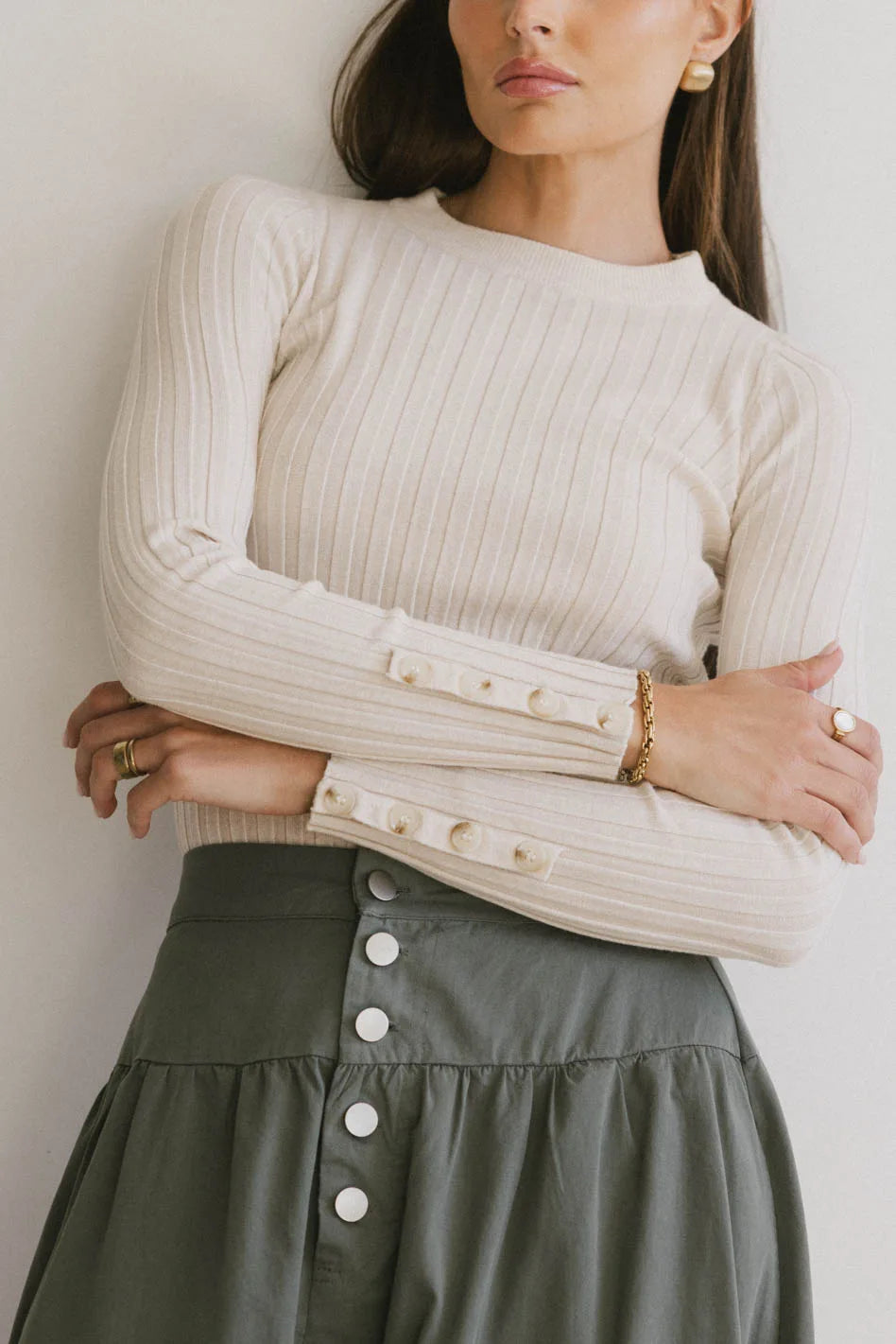 Lonnie Button Sleeve Sweater in Oatmeal - Women's Casual Knit Cardigan for Fall & Winter | Perfect for Office, Coffee Dates & Cozy Evenings