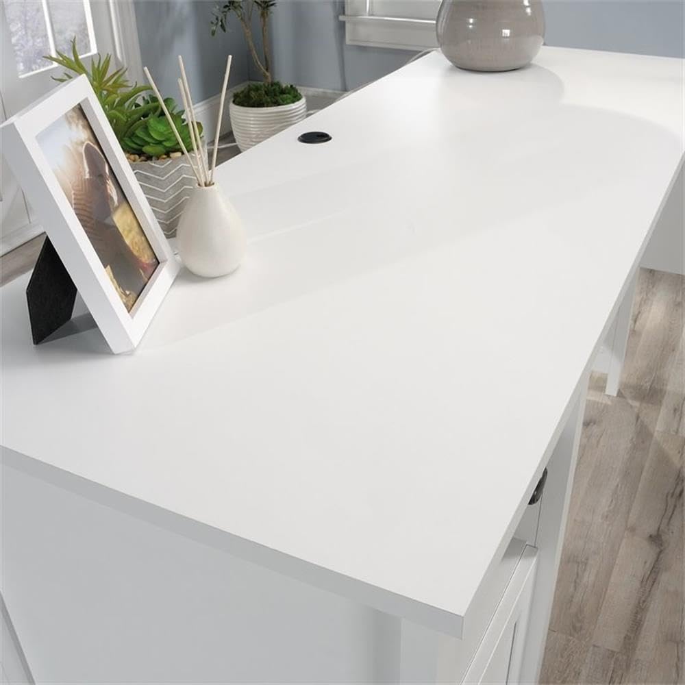 Pemberly Row L-Shaped Coastal Computer Desk - Engineered Wood, Soft White Finish - Perfect for Home Office, Gaming & Small Space Workstations