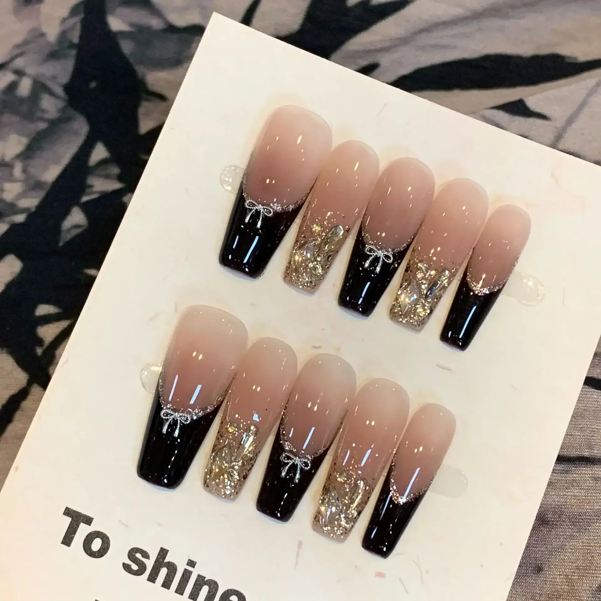 10Pcs Long Coffin Press on Nails - Handmade French Tip Acrylic False Nails with Glossy Pearl Finish for Autumn Winter | Full Cover Artificial Nails for Parties, Weddings, and Special Occasions