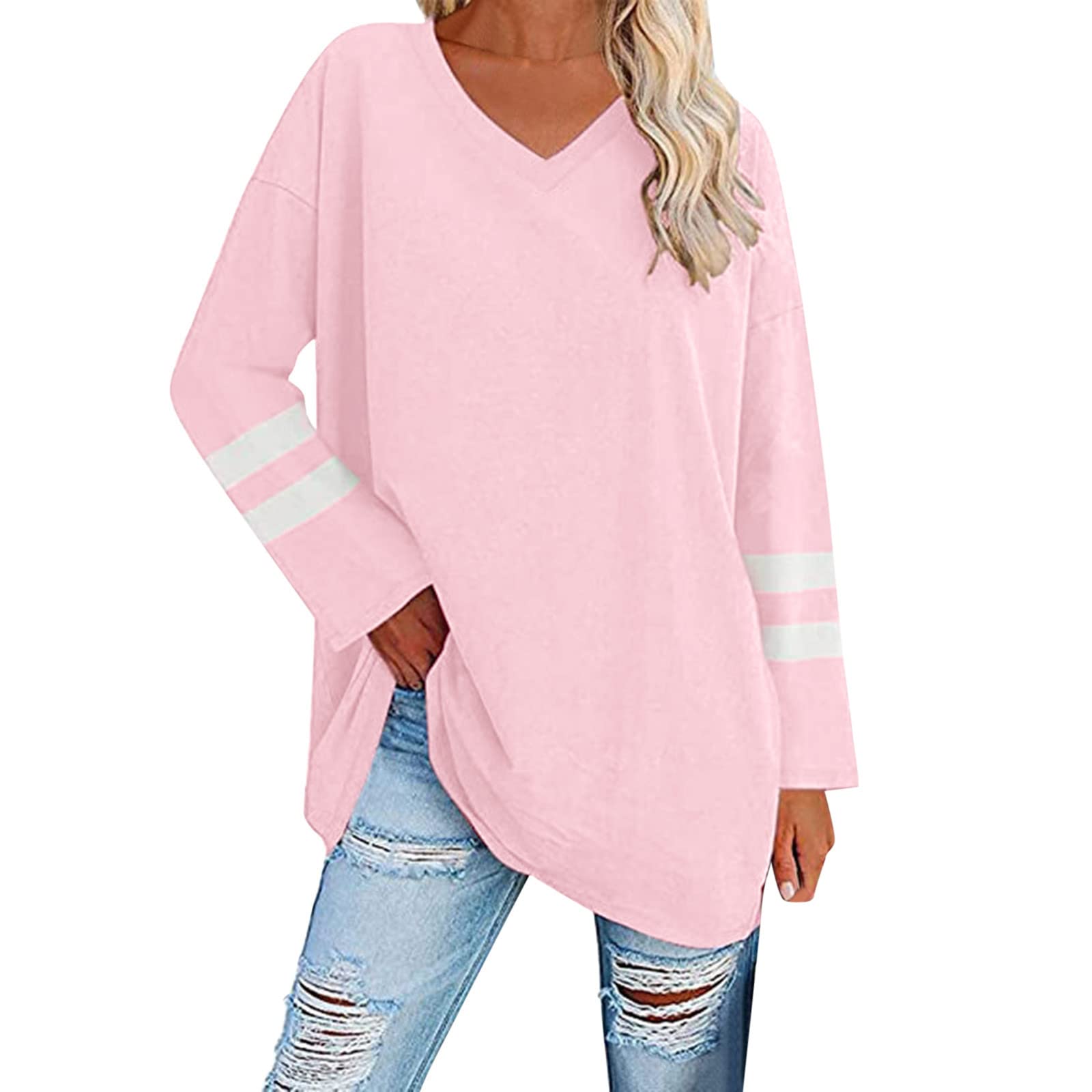 Women's Oversized Long Sleeve Striped T-Shirt - Soft Crew Neck Loose Tunic Top for Casual Wear & Summer Outfits | Perfect for Layering, Work, and Weekend Comfort