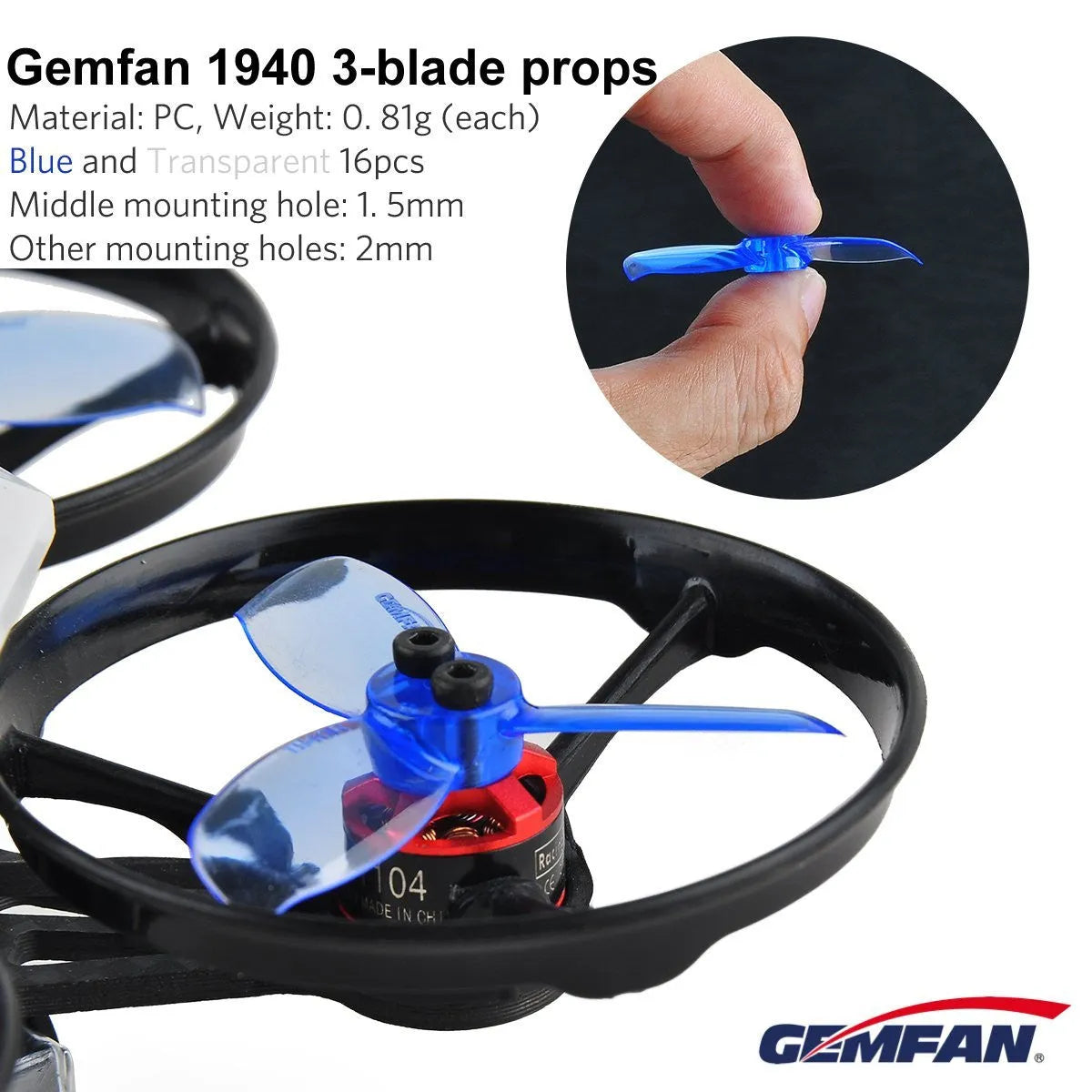 16pcs Gemfan 1940 3-Blade Propeller Set - 1.9 Inch Triblade Props for FPV Drones - Compatible with Tiny Whoop, Micro Quadcopters - Durable & High-Performance Drone Accessories - Perfect for Racing, Freestyle Flying & Indoor Drone Practice