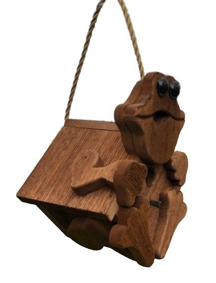 Rustic Frog Birdhouse - Handmade Amish Wooden Mushroom House for Garden Decor | Outdoor Bird Feeder & Nature-Themed Yard Ornament