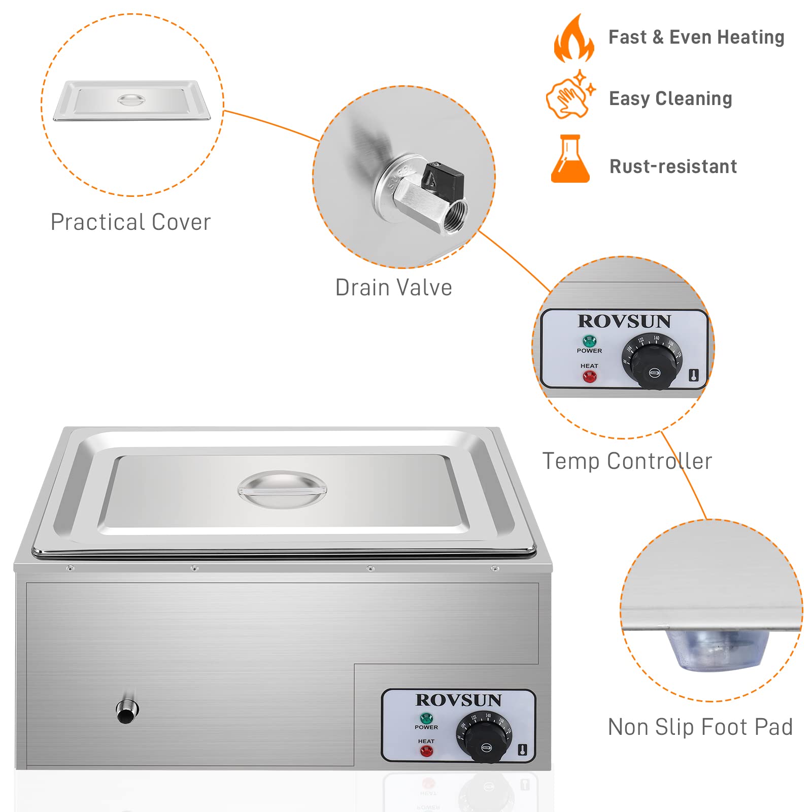 ROVSUN 2-Pack 21QT Commercial Stainless Steel Food Warmer with Temperature Control & Lid - 110V Electric Bain Marie Buffet Warmer for Restaurants, Catering, Parties - Perfect for Buffet Serving, Food Display & Keeping Meals Warm