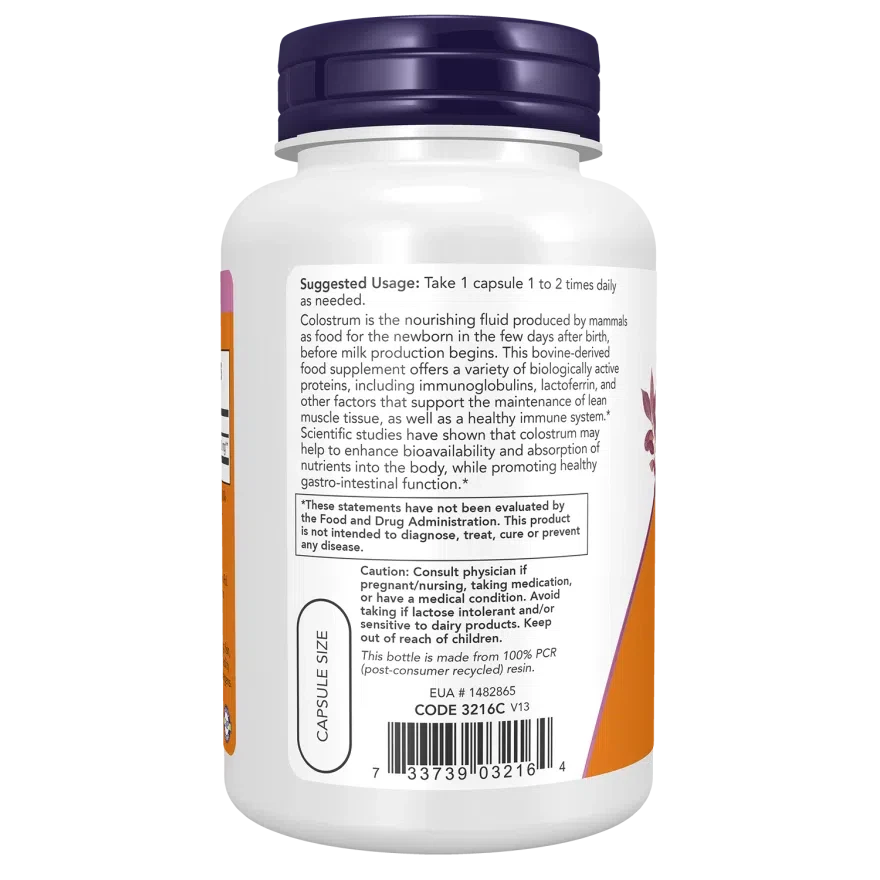 NOW Colostrum 500mg - Premium Bovine Colostrum Supplement for Immune Support, Gut Health & Recovery - Ideal for Athletes, Fitness Enthusiasts & Immune System Boost