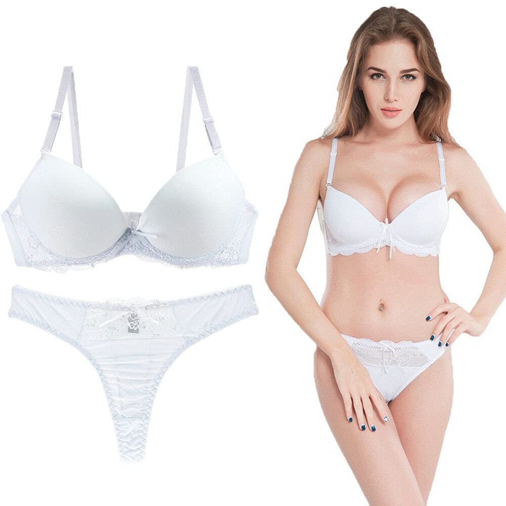 Sexy Lace Lined Plunge Bra & Panty Set for Women - Push Up Underwire Lingerie for Date Night & Special Occasions