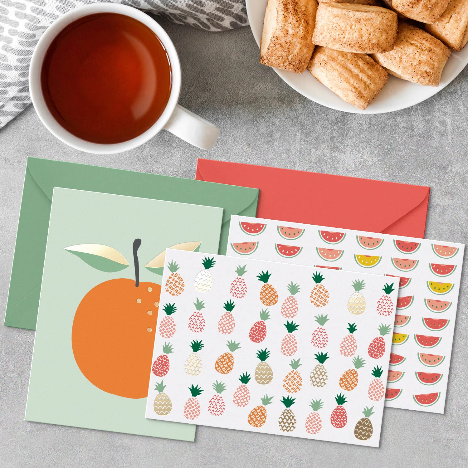 Premium Blank Greeting Cards with Envelopes - 24-Pack Assorted Fruit Design Notecards, Gold Foil Accent Stationery Set for Birthday, Thank You, Wedding & All Occasions | Perfect for Handwritten Notes, DIY Invitations & Personalized Gifts