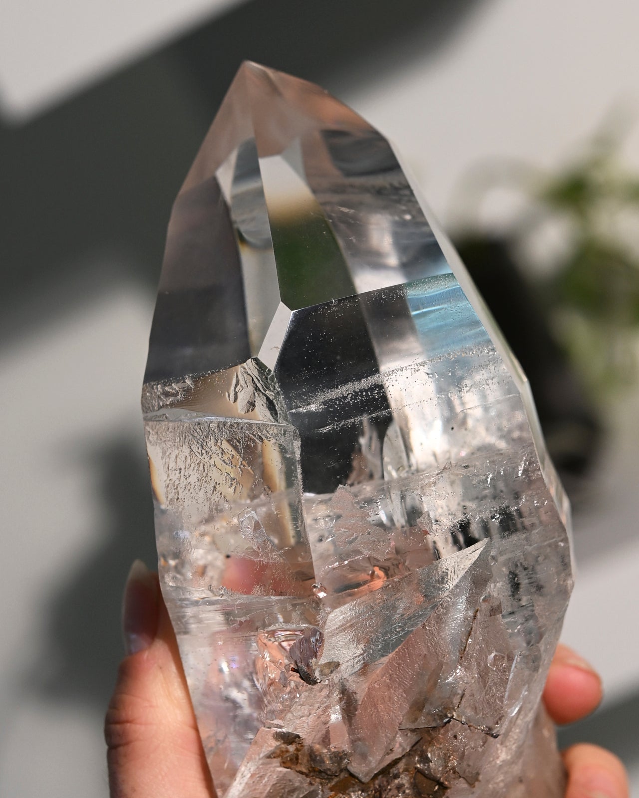 Lemurian Seed Crystal with Hematite Inclusions - Healing Stone on Display Stand | Perfect for Meditation, Energy Work & Spiritual Decor