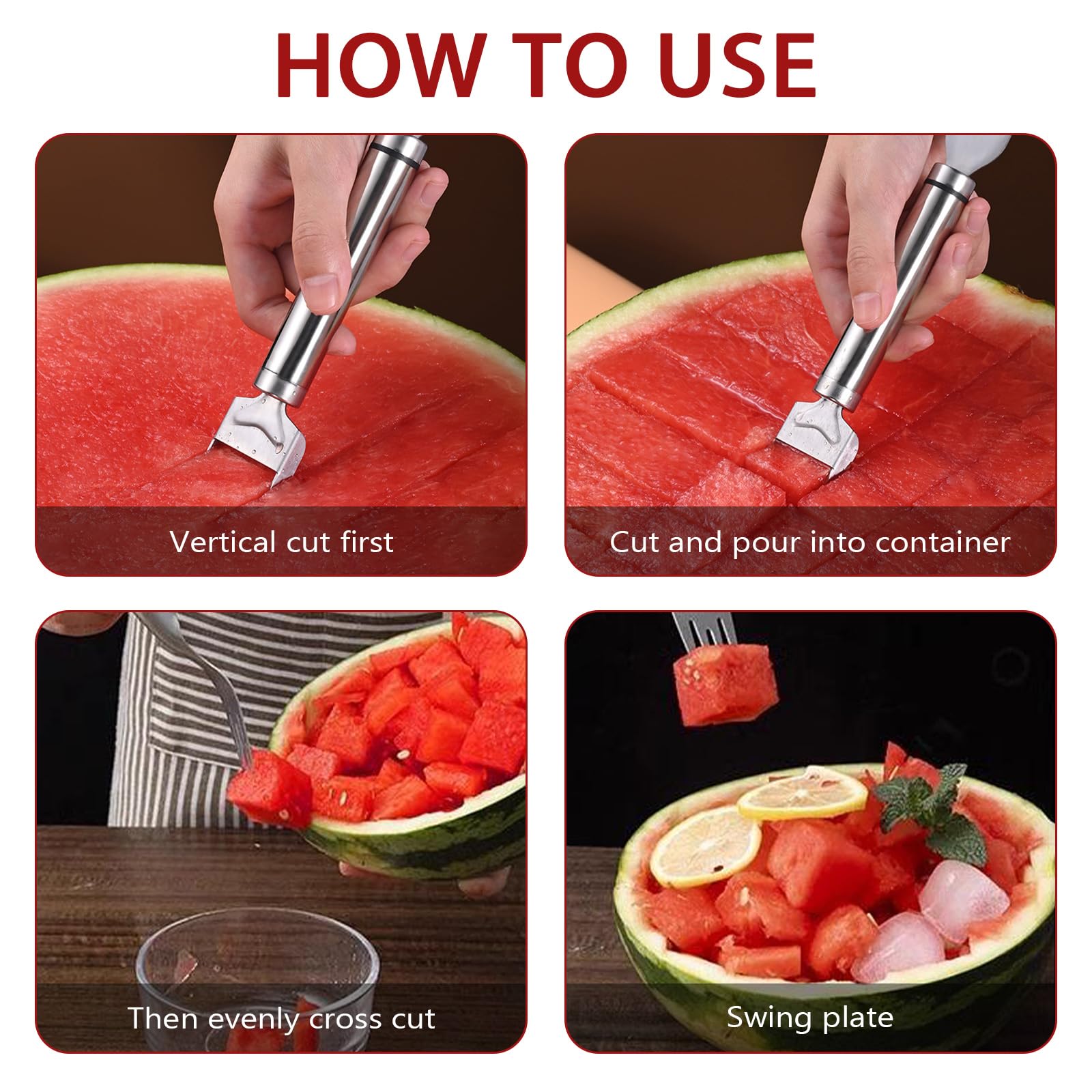2-in-1 Stainless Steel Fruit Cutter & Watermelon Slicer - Dual Head Kitchen Tool for Easy Fruit Cutting | Perfect for Home, Picnics, BBQs & Party Food Prep (Silver)