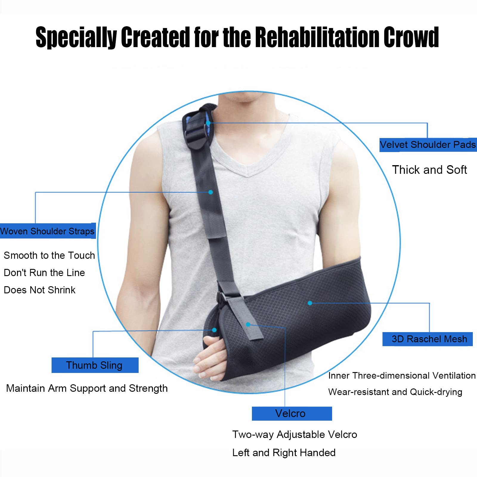 Medical Arm Shoulder Sling with Back Support - Adjustable Shoulder Immobilizer for Men & Women - Lightweight Arm Brace for Shoulder Injuries, Broken or Fractured Arms - Ideal for Post-Surgery Recovery & Sports Injury Support