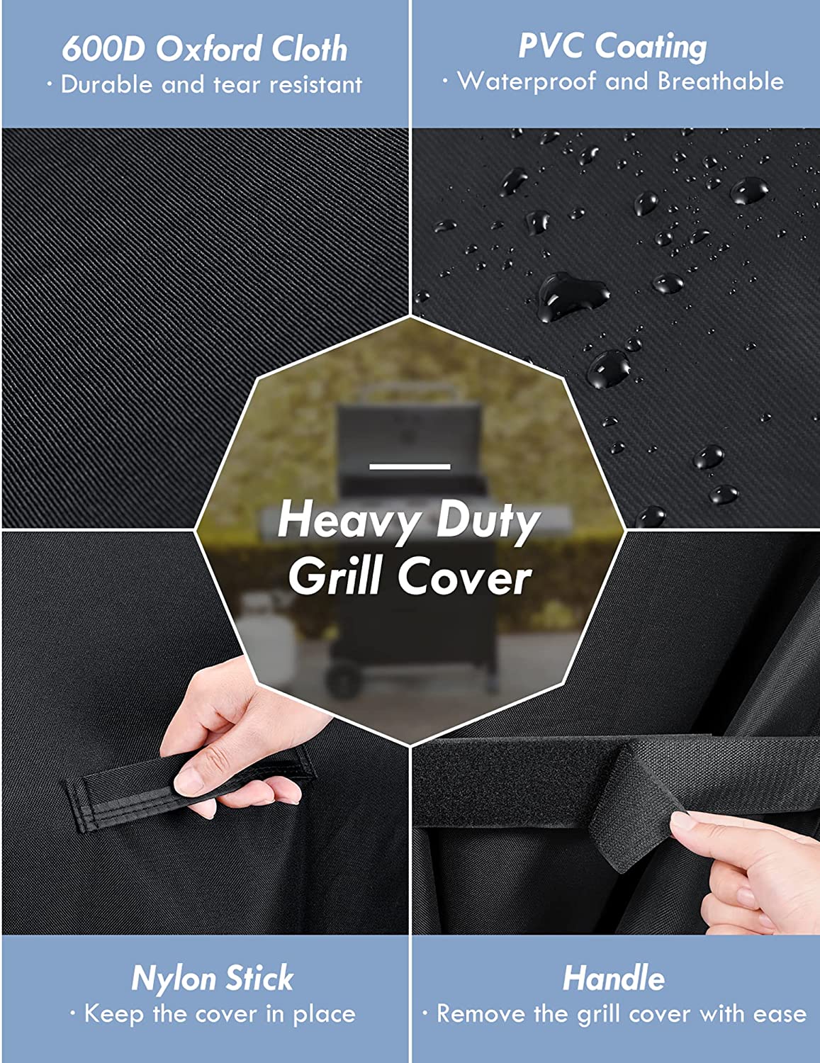 600D Heavy Duty Waterproof BBQ Grill Cover - 64 Inch Gas Grill Cover, Fade & Wind Resistant Barbecue Cover for Outdoor Cooking, Backyard Parties & Camping Trips