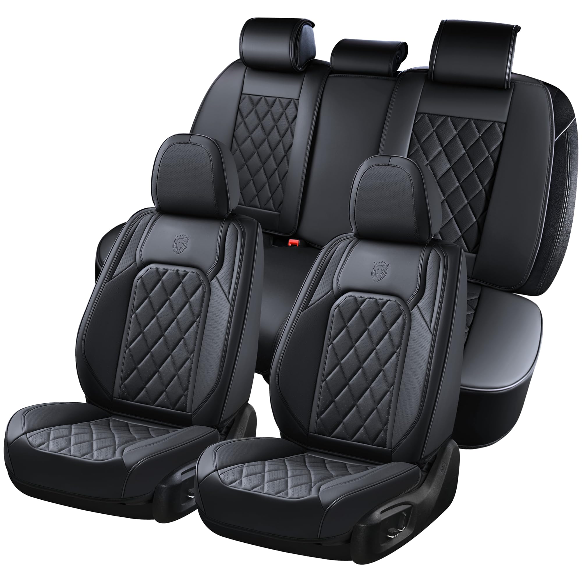 Premium Universal Car Seat Covers Full Set - Waterproof Faux Leather Front & Back Seat Protectors for Most Vehicles | Black Luxury Car Accessories | Perfect for Daily Commute, Road Trips & Pet Protection