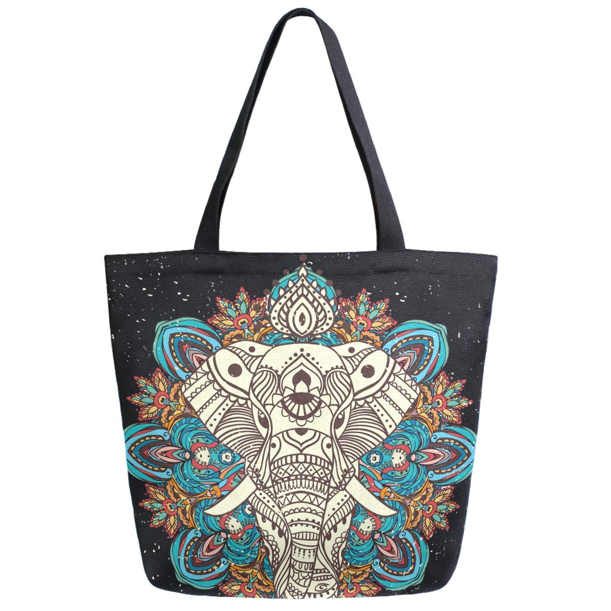 Extra Large Canvas Tote Bag with Elephant Print - Durable Shoulder Bag for Gym, Beach, Travel & Shopping - Spacious Weekender Storage Bag for Women & Men - Perfect for Work, Vacation & Daily Use