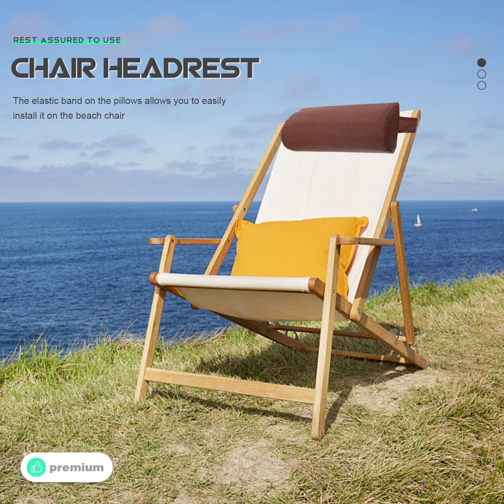 Yardwe Recliner Pillow - Removable Padded Headrest with Elastic Band for Beach Chair, Lounge Chair, and Coffee Chair - Comfortable Head and Neck Support for Relaxing at Beach, Poolside, or Home