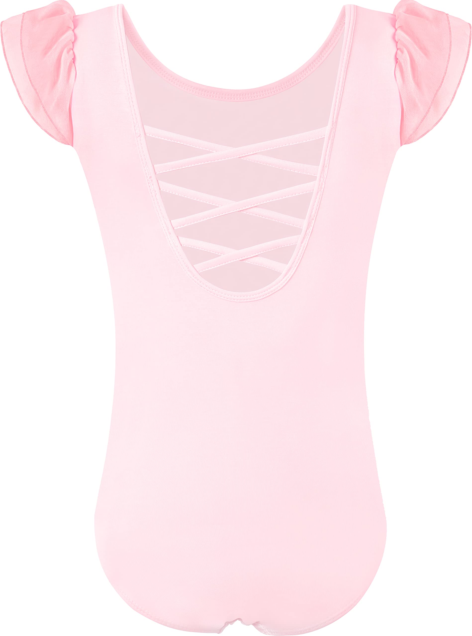 MOLLDAN Girls Ballet Leotard with Criss Cross Back - Short Sleeve Dancewear for Ballet Class, Recital & Performance - Comfortable & Stretchy Leotards for Young Dancers