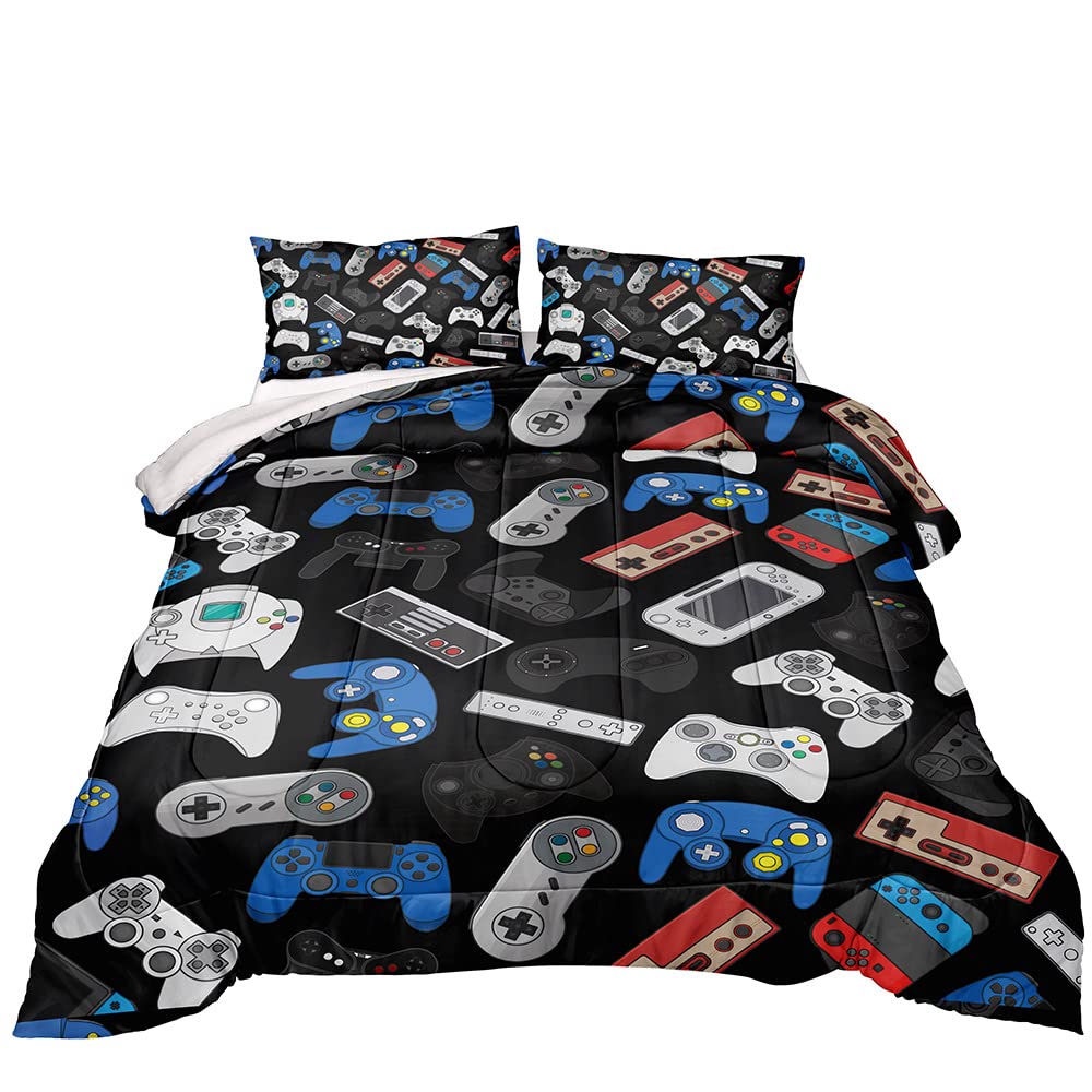 Z.Jian HOME Gaming Comforter Set for Boys & Teens - Game Controller Design, All-Season Down Alternative Bedding, Queen Size (Game36) - Perfect for Teen Bedrooms, Gaming Room Decor & Cozy Sleep