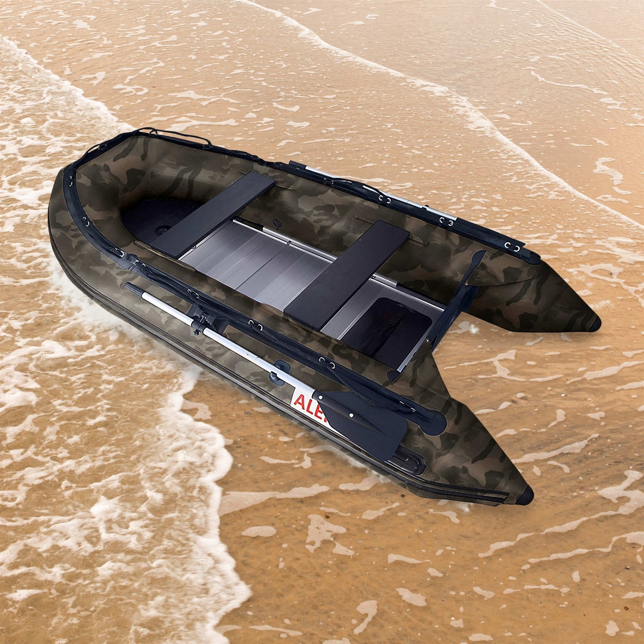 Aleko 12.5 ft Inflatable Fishing Boat with Aluminum Floor - Camouflage Design for Hunting & Water Sports | Portable Boat for Lakes, Rivers & Coastal Use